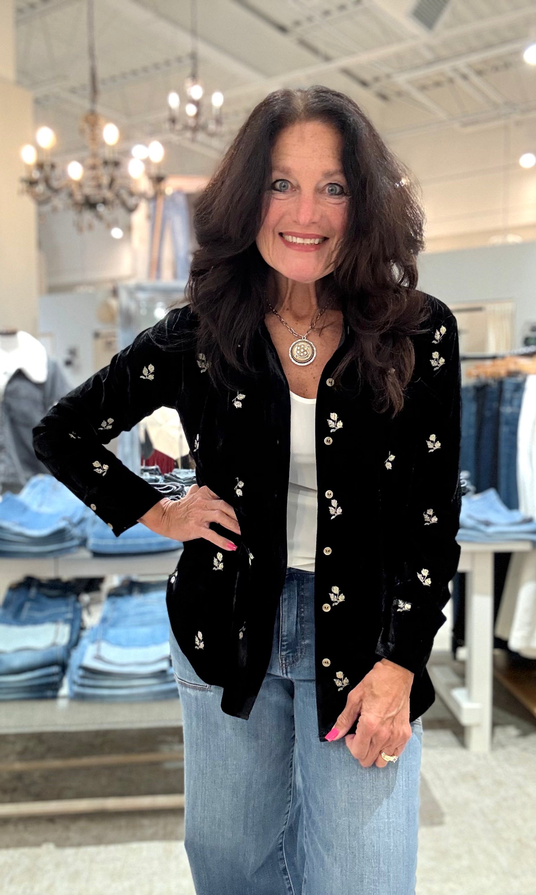 Embroidery Velvet Shirt