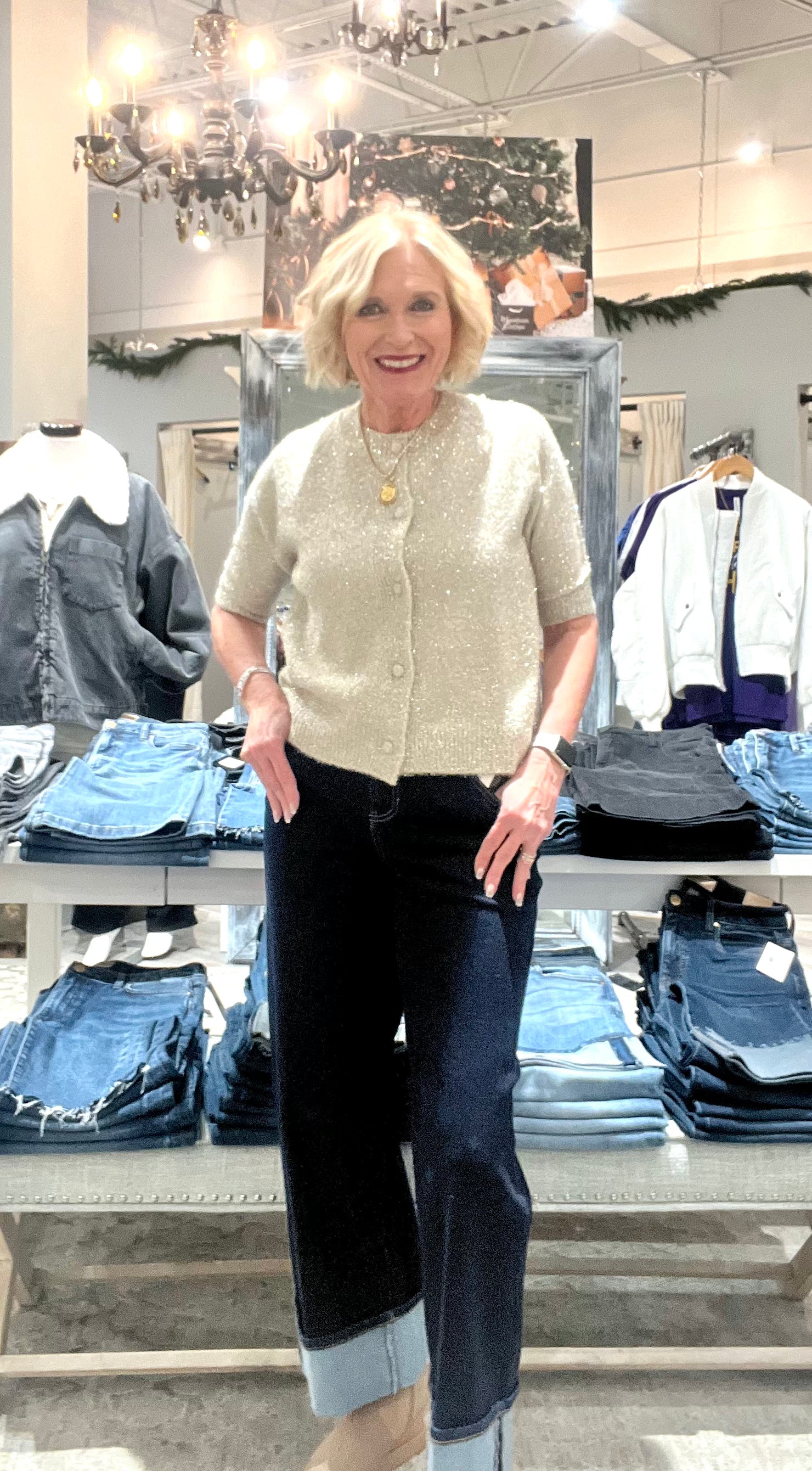 Kennedy Short Sleeve Lurex Feather Cardigan