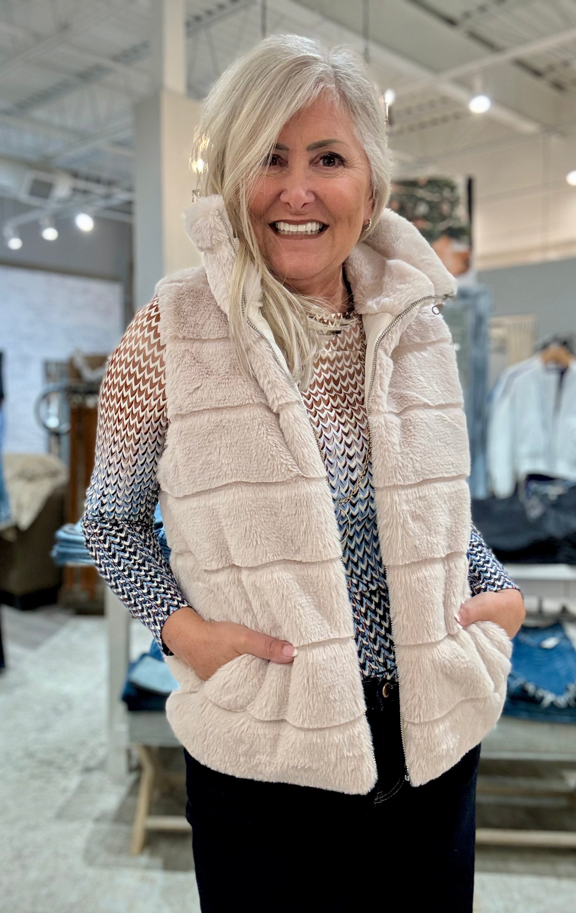Reversible Faux Fur Vest with Pockets