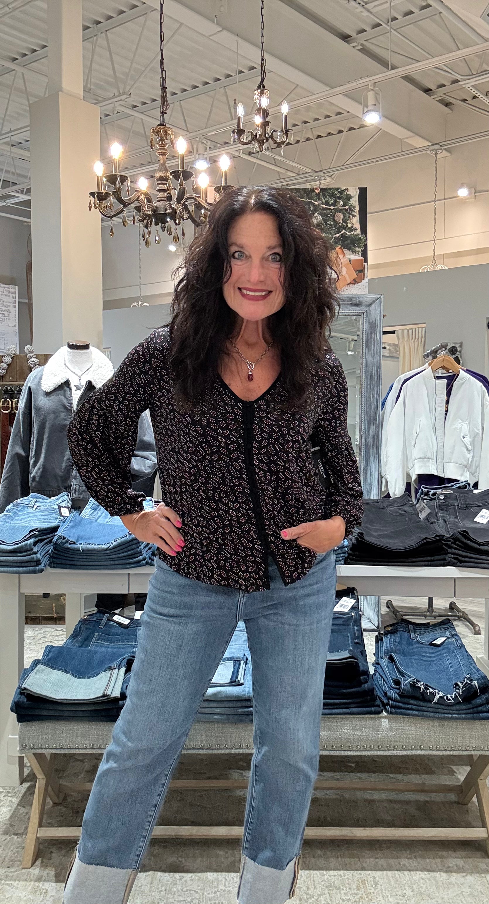 Long Sleeve Button Front Knit Top