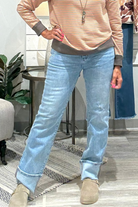 Flora Mid Rise Straight Leg with Thick Tacked Cuff-stellar blue