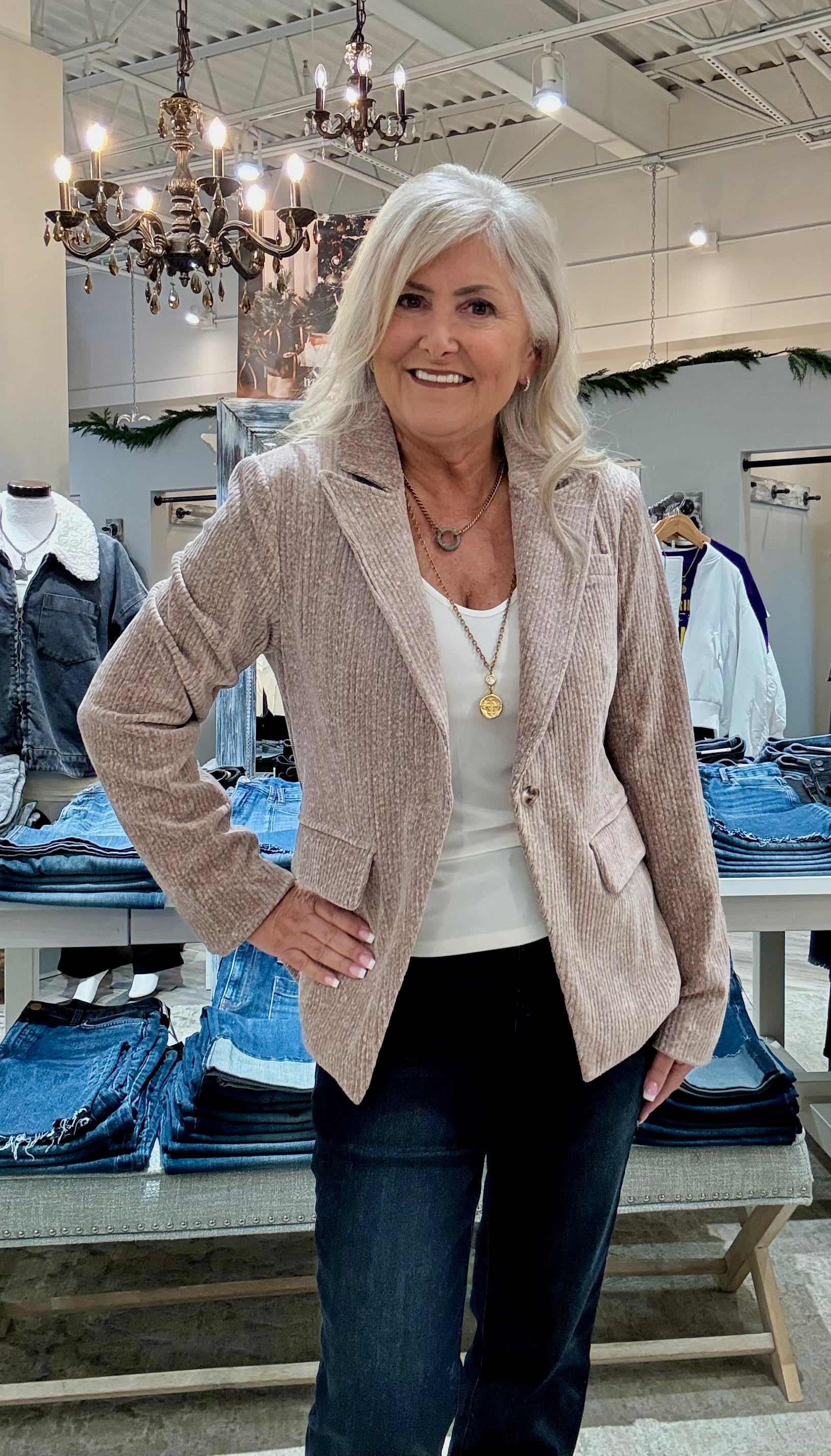 Single Breast Velvet Corduroy Blazer-cappucino