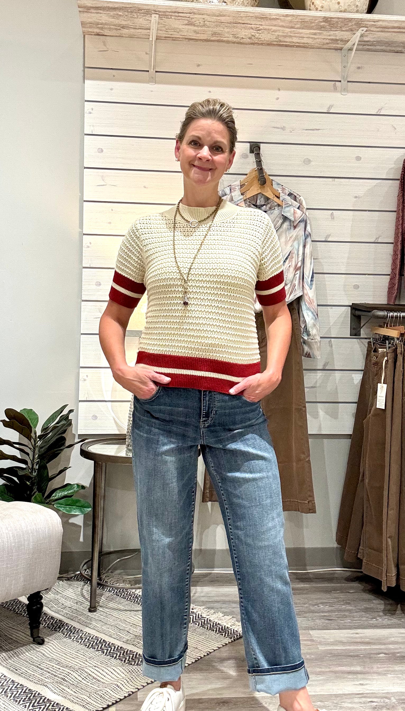 ZYLA-Pullover Ringer Sleeve Sweater