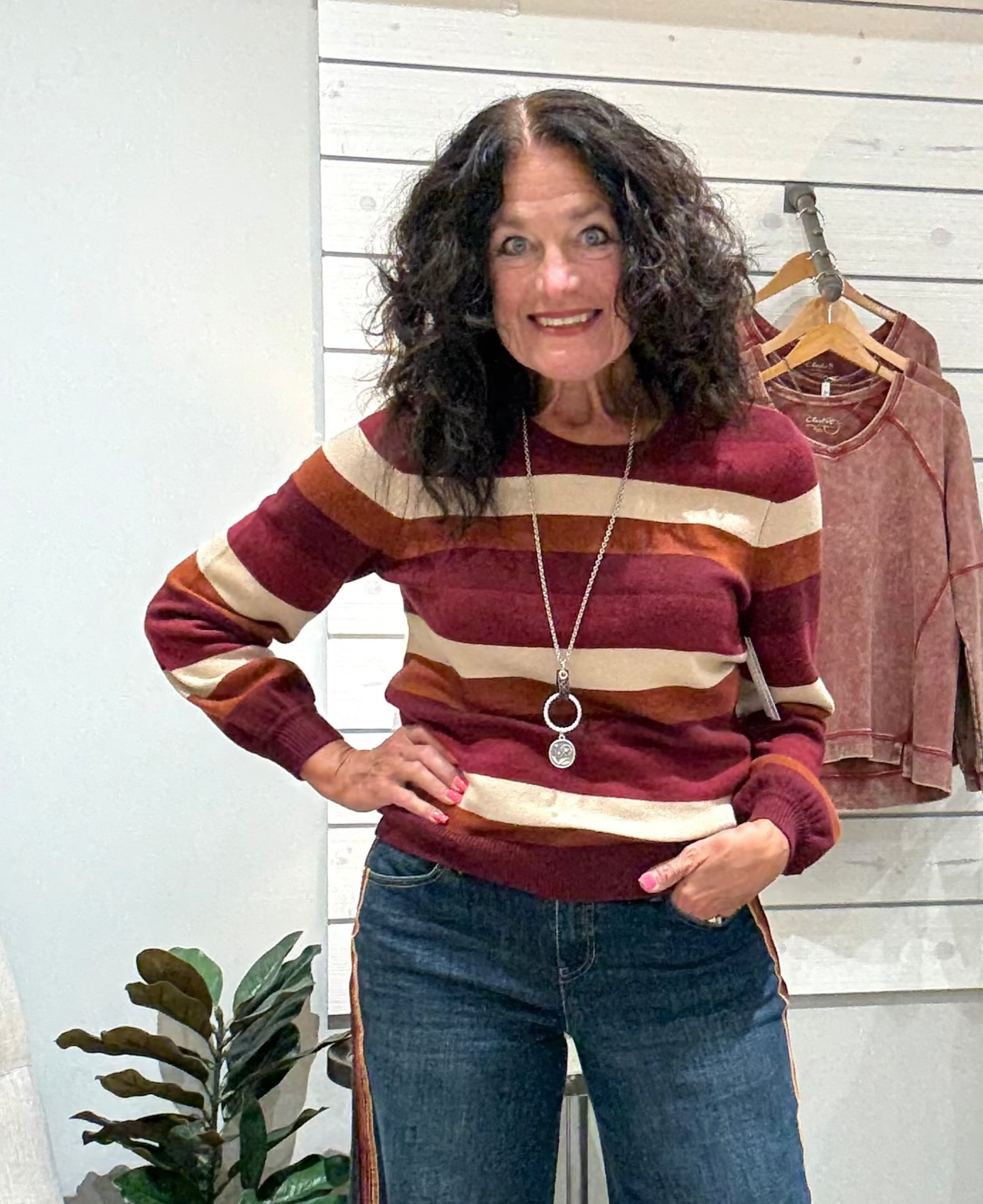 Long Sleeve Crew Neck Striped Sweater