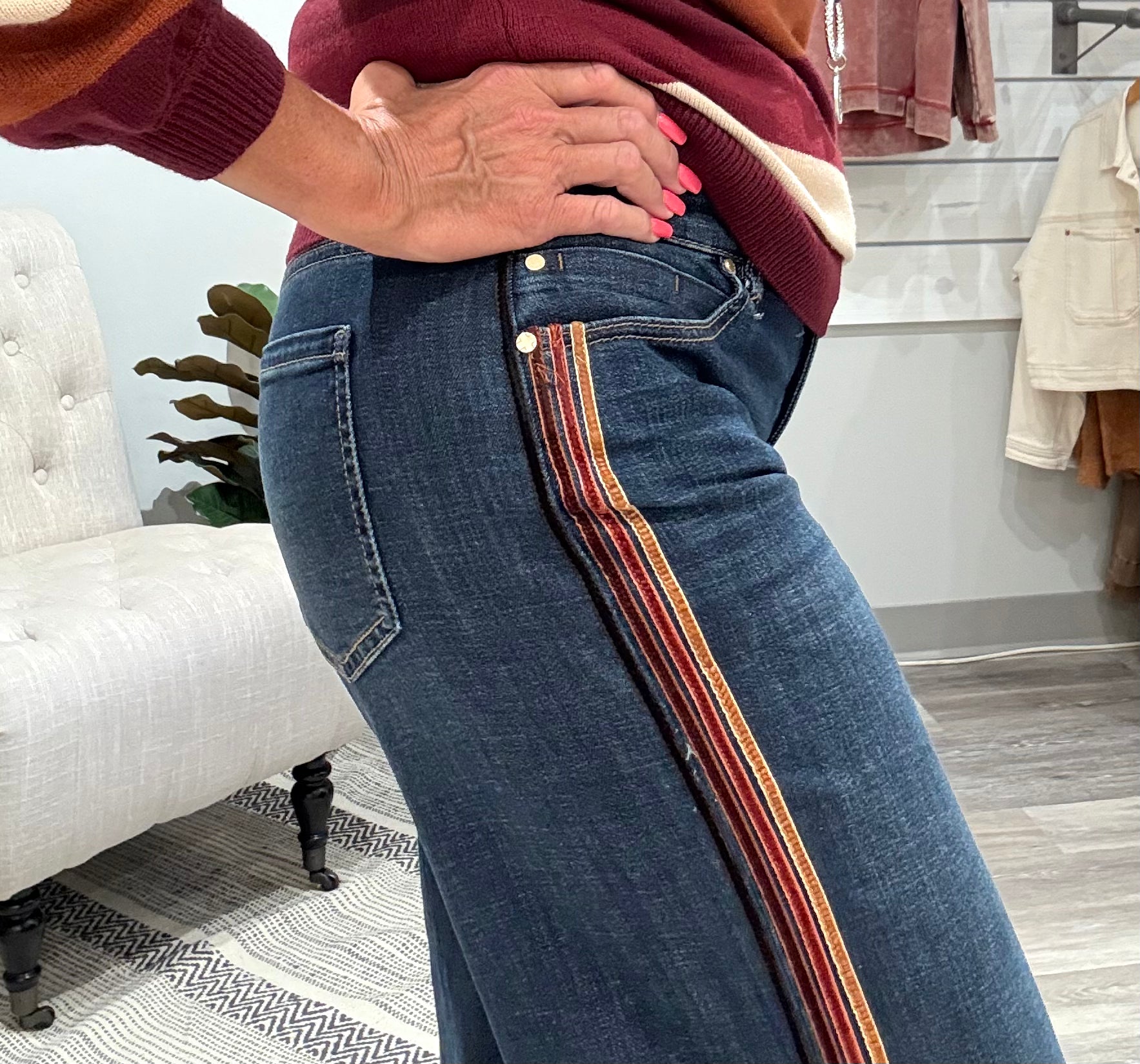 Stride Wide Leg with Velvet Trim Denim