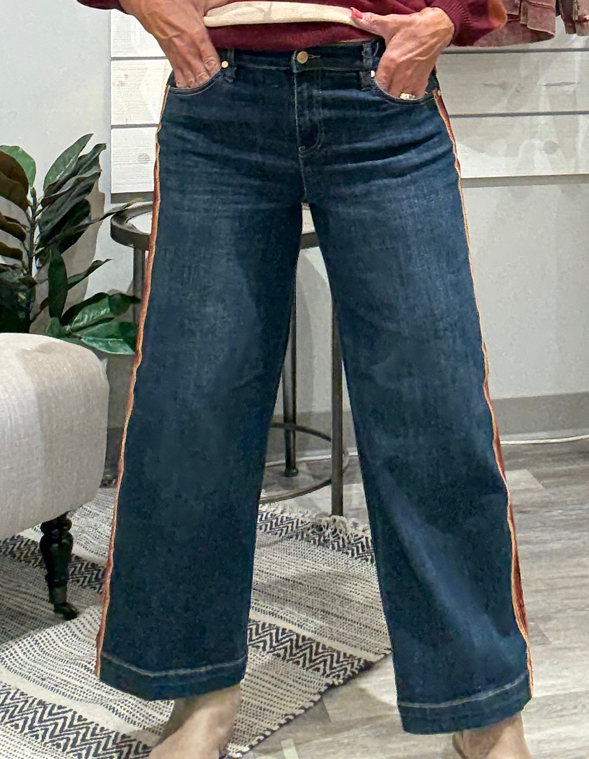 Stride Wide Leg with Velvet Trim Denim