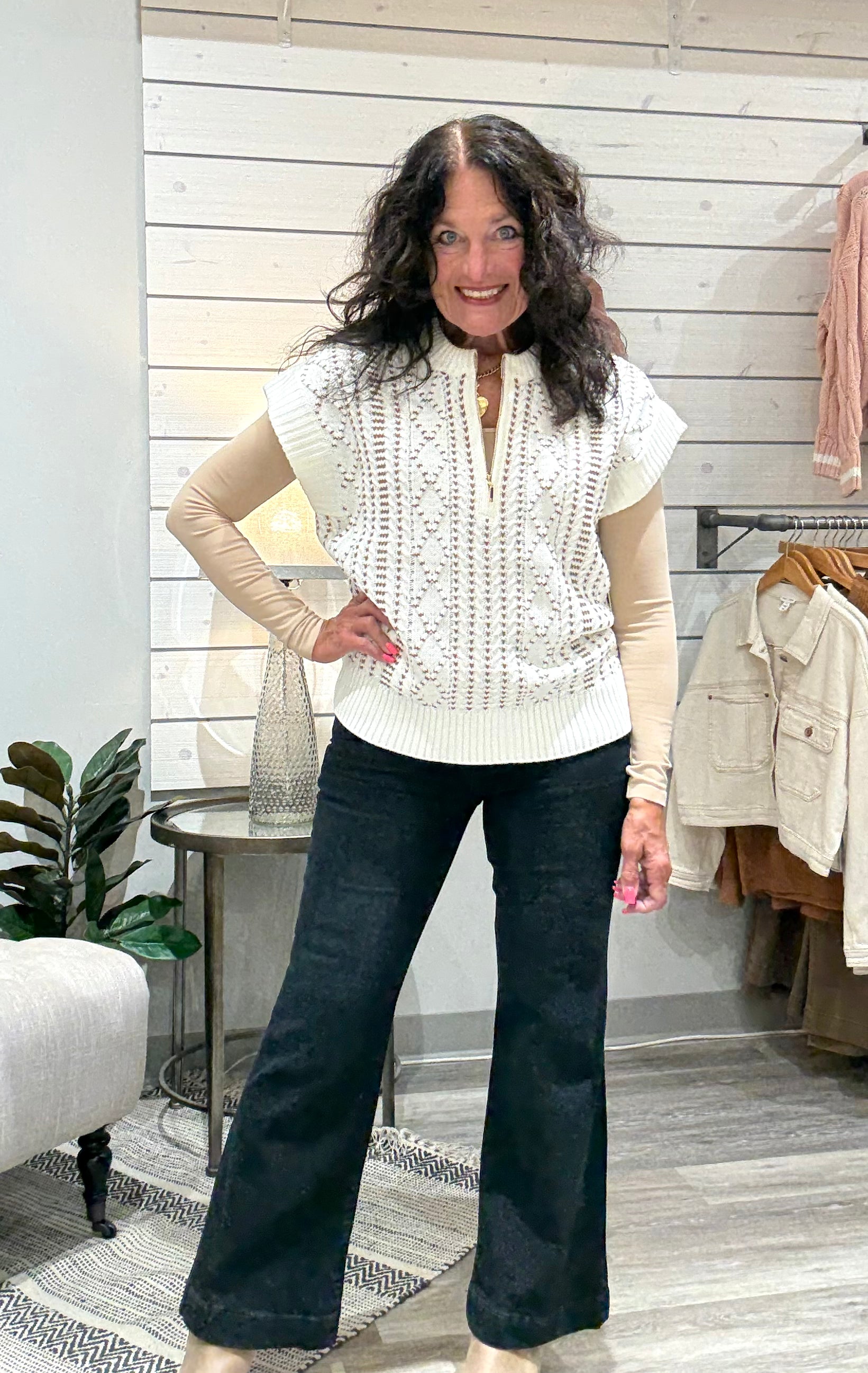 Cap Sleeve Dolman 1/2 Zip Sweater