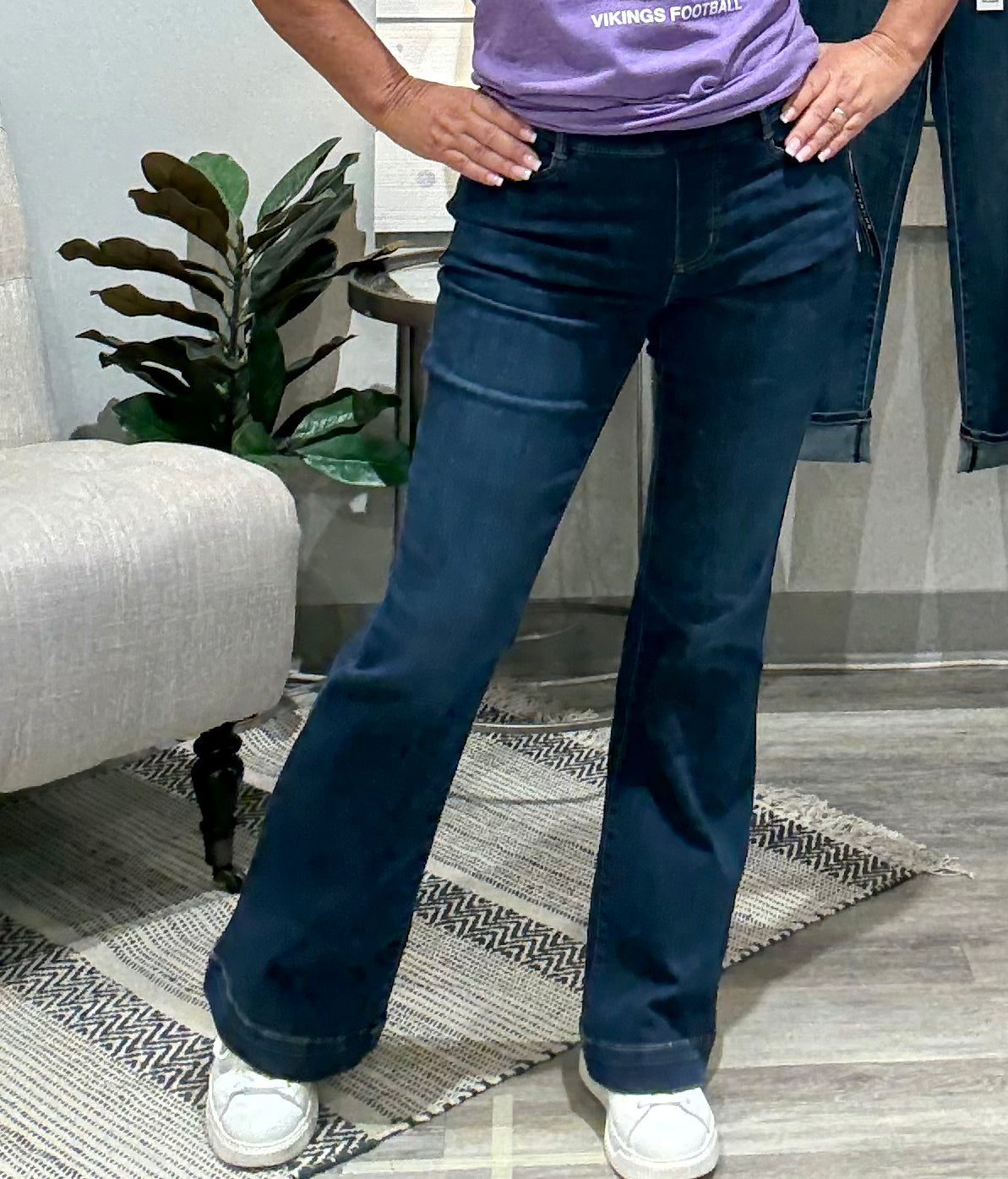 Audrey Pull On Flare Denim- dark night