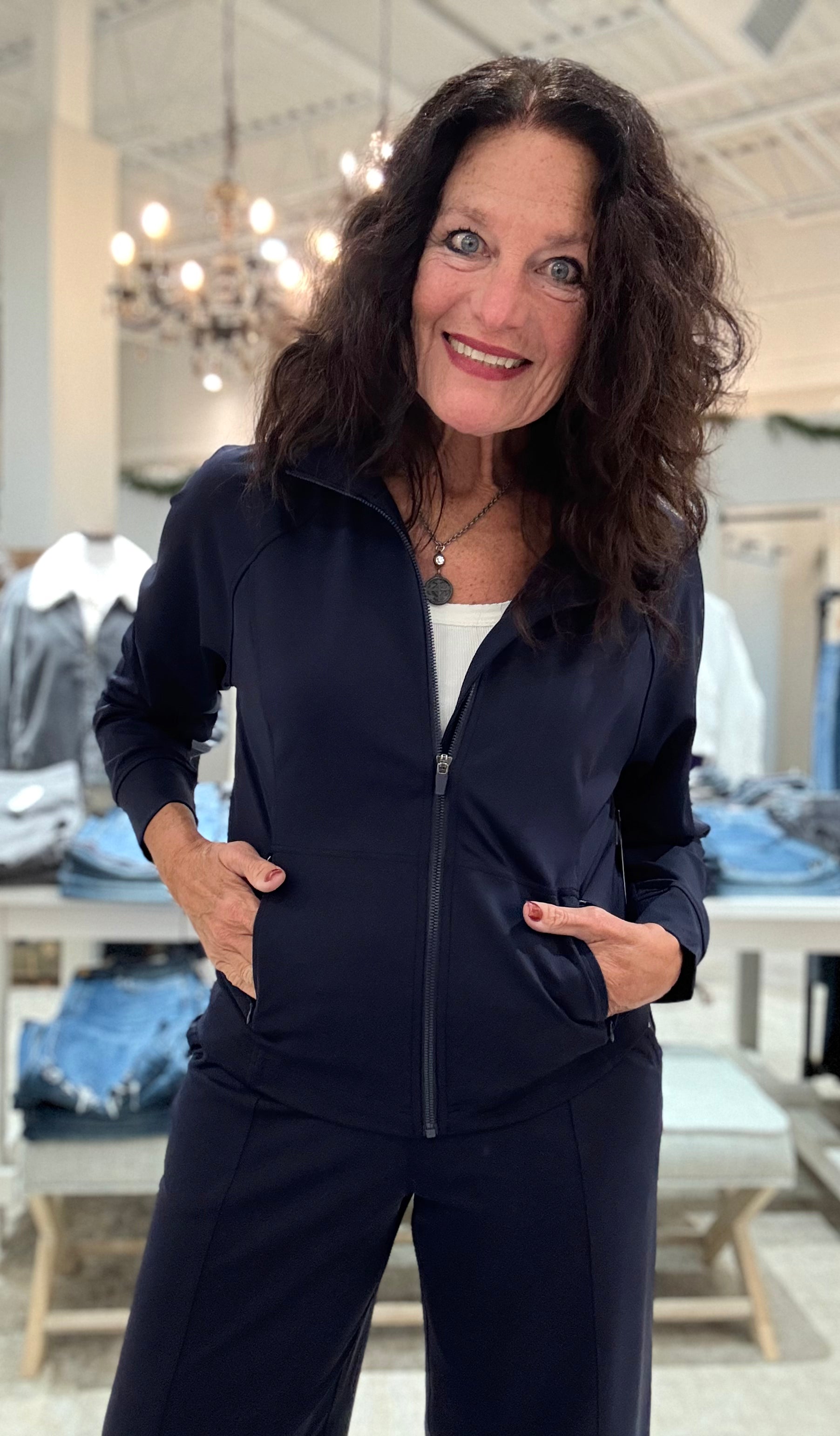 Full Zip Seamed Jacket- navy