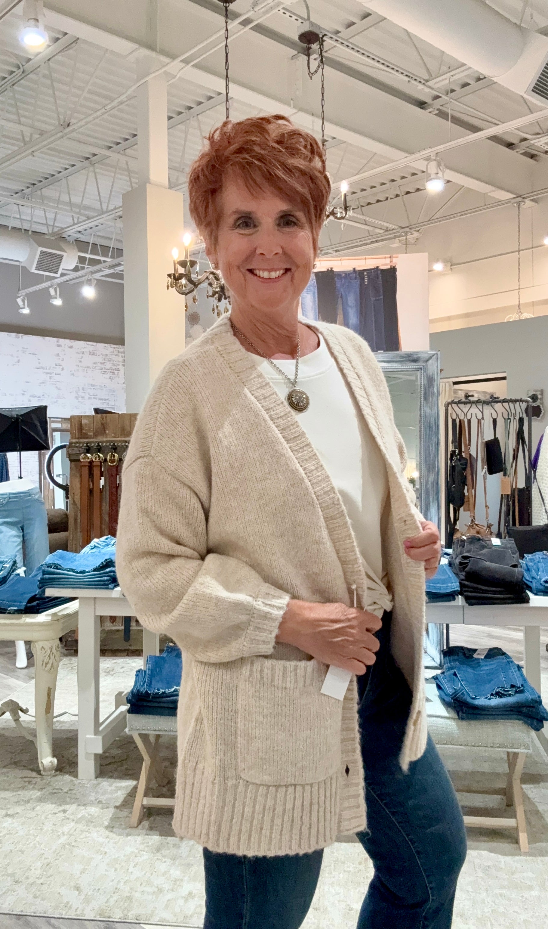 Oversize Puff Sleeve Sweater Cardigan- cream