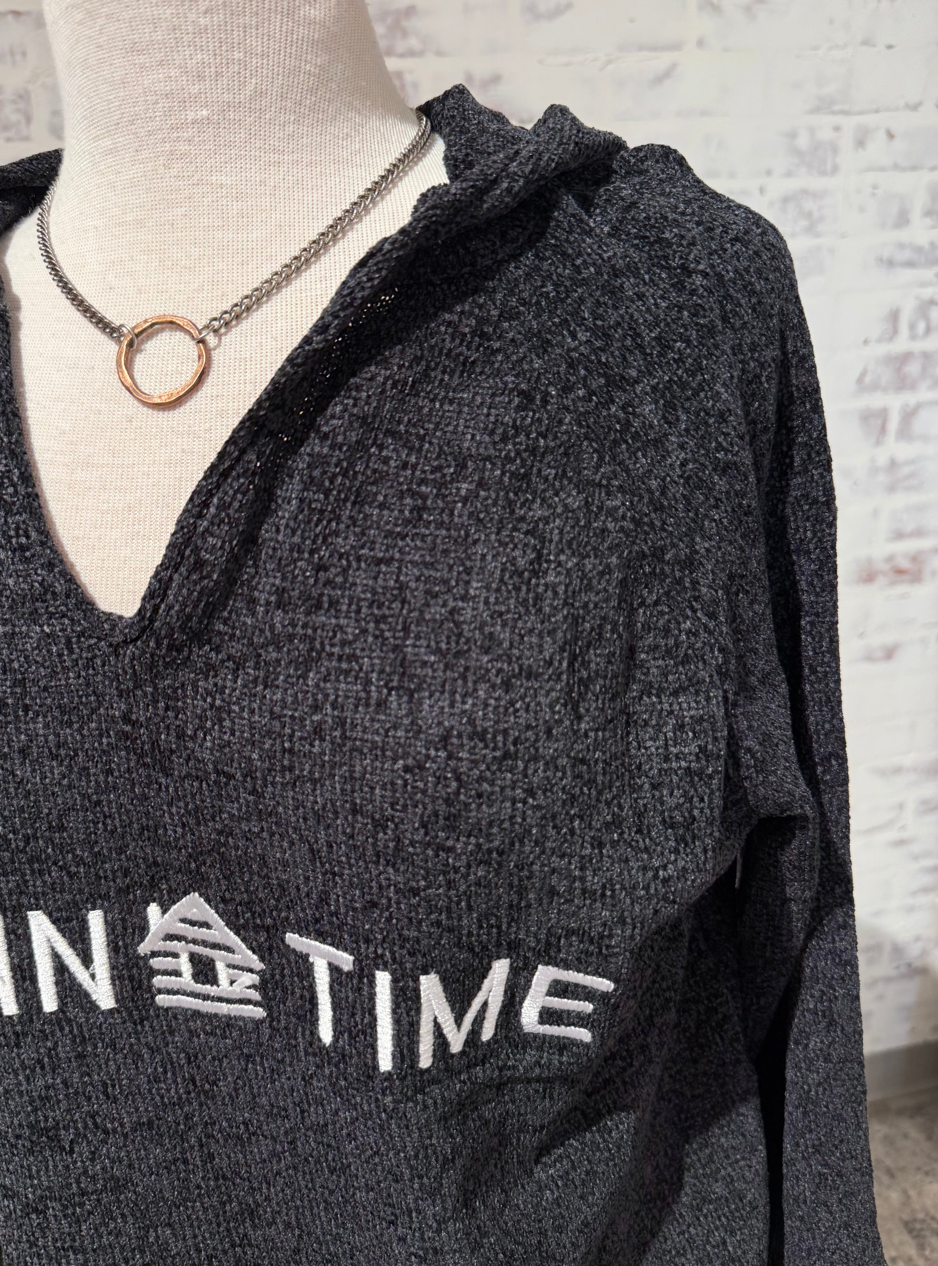 Hoodie Embroidered Sweater- Cabin Time- Black