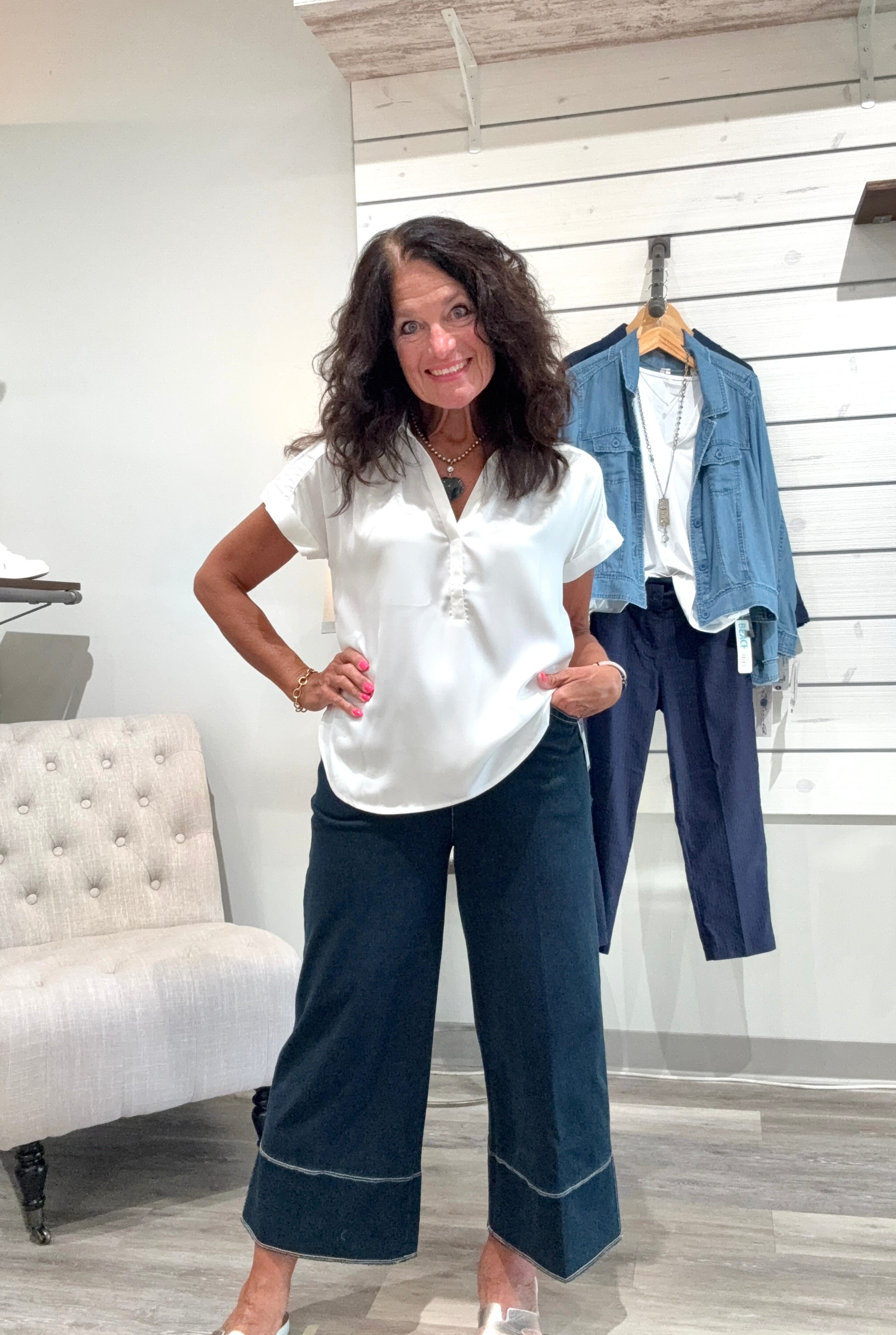 Amaya Pull On Top Satin Front Stretchy Back