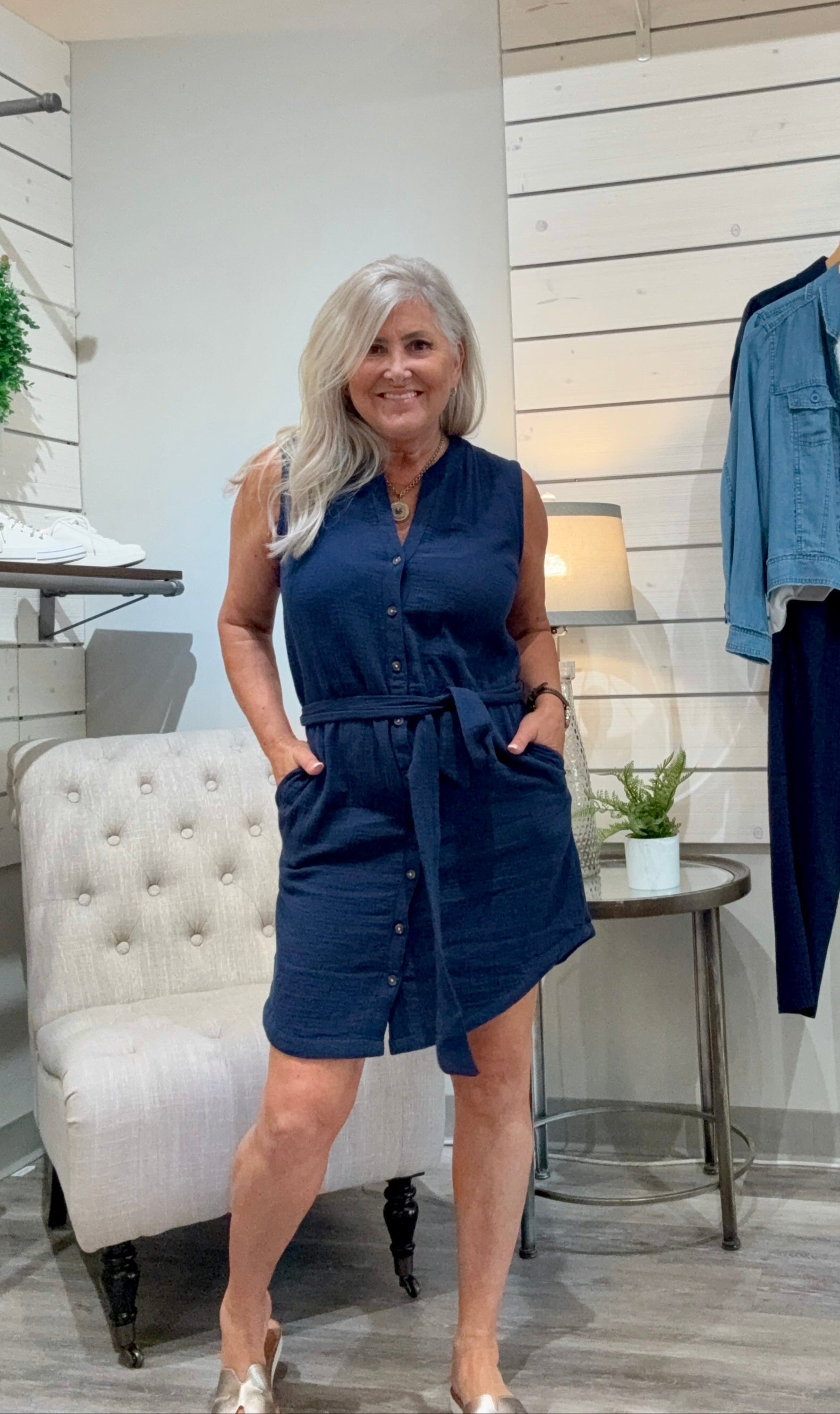 Tetra Grandad Button Through Dress with Tie