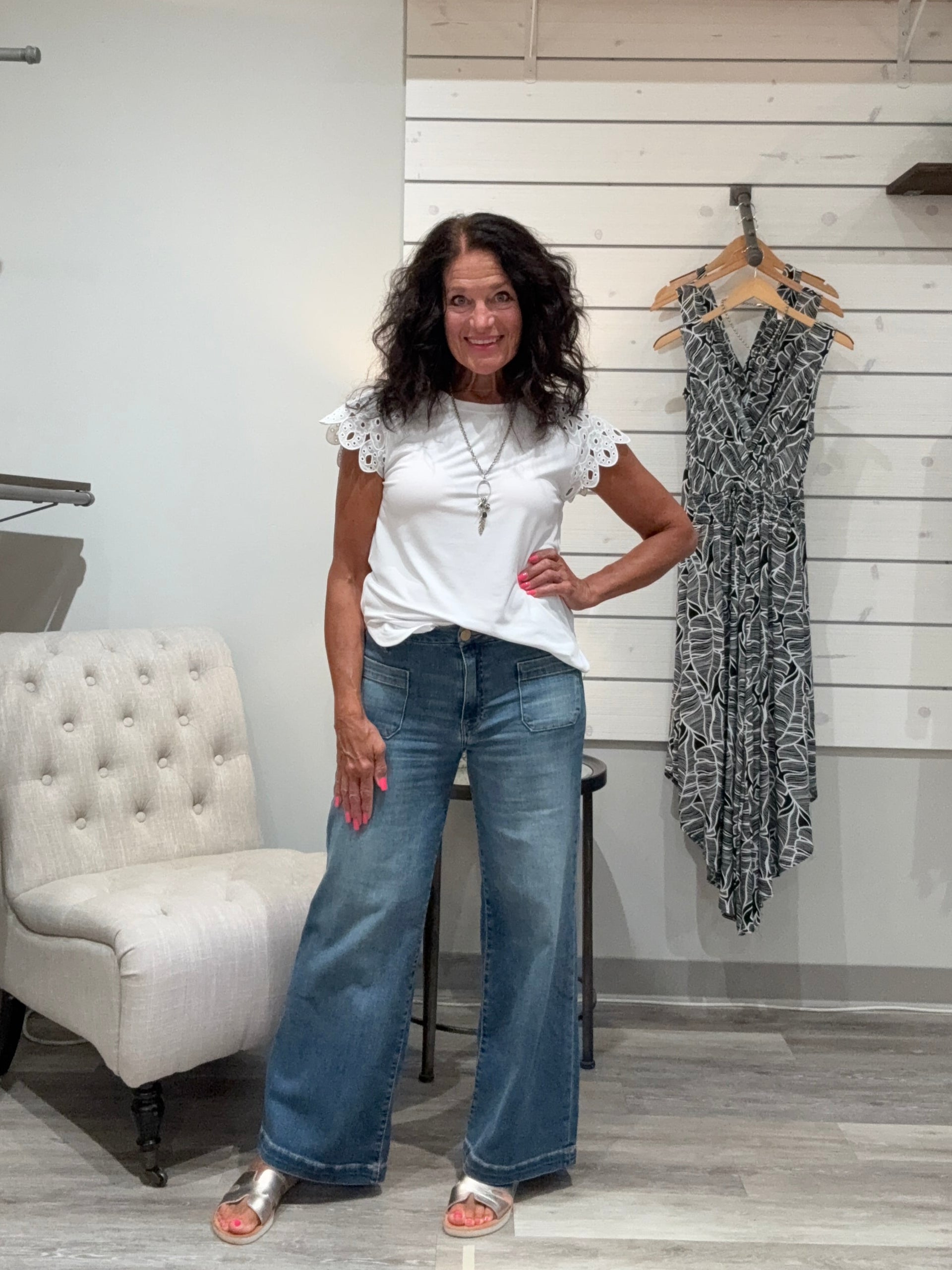 Katarina Eyelet Trim Top 21-3557-M3- White