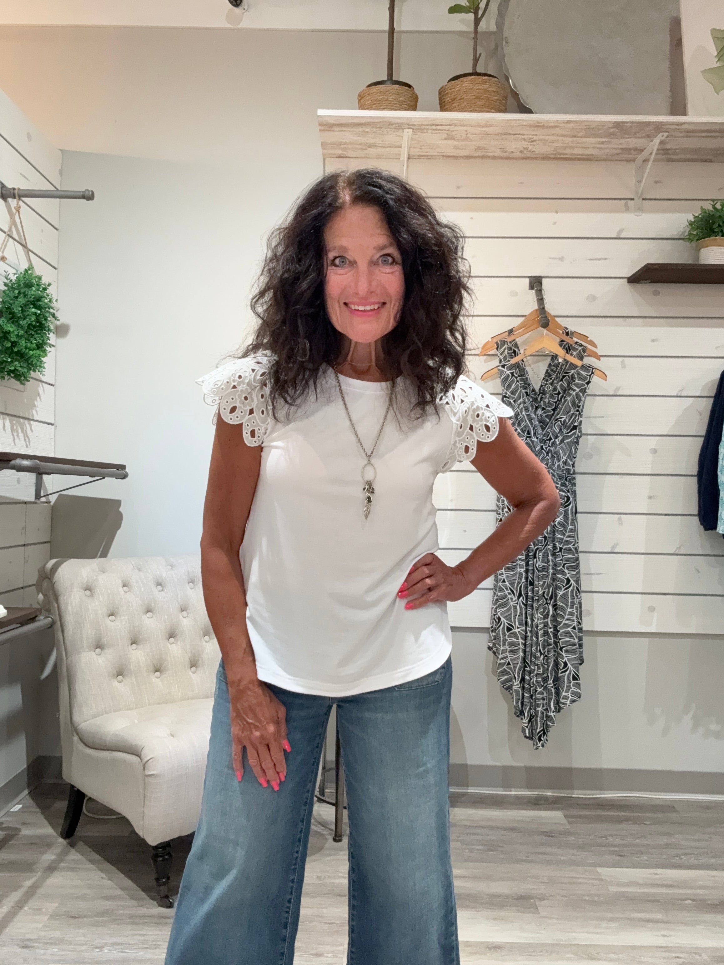 Katarina Eyelet Trim Top 21-3557-M3- white