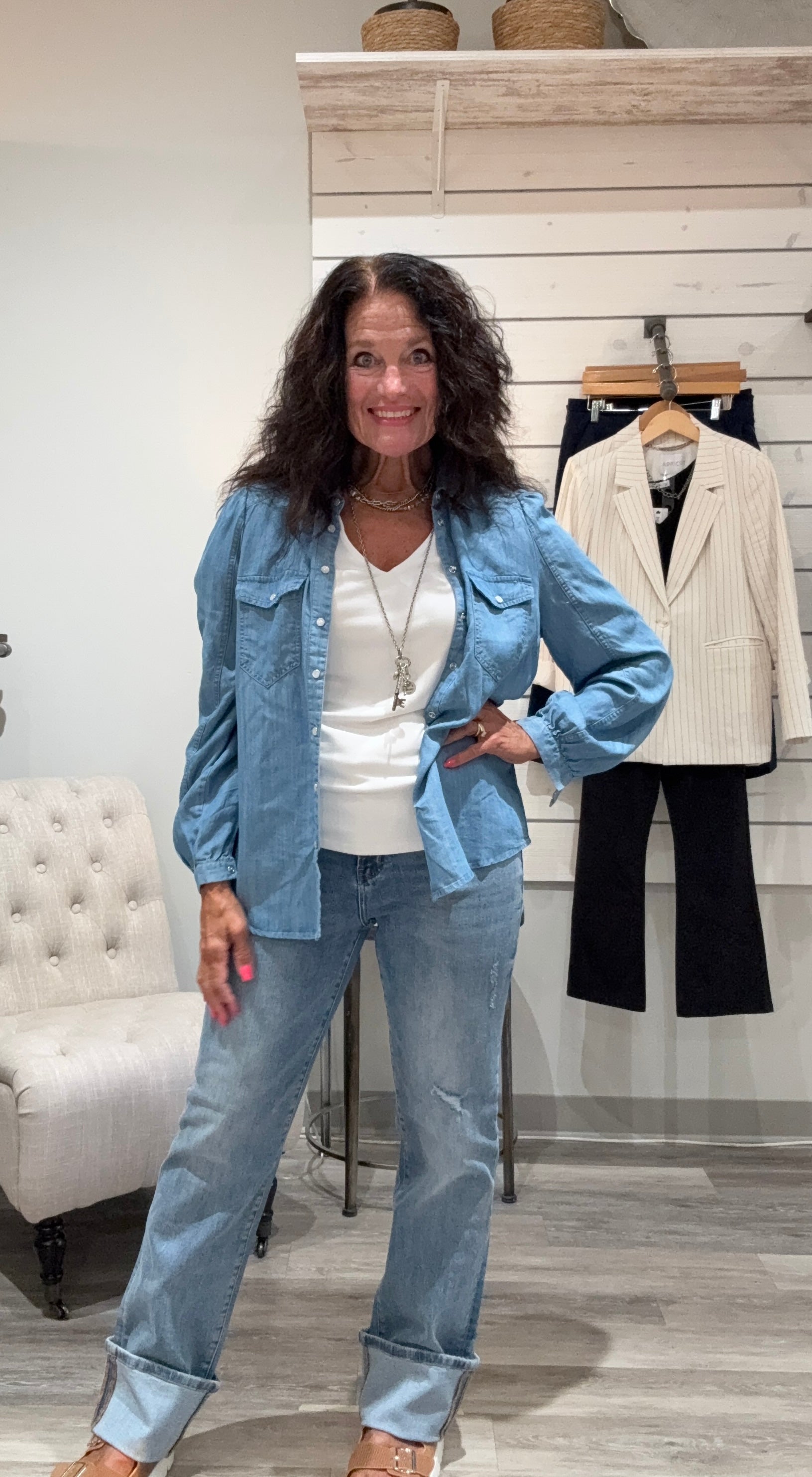 Lyocell Volume Sleeve Denim Shirt