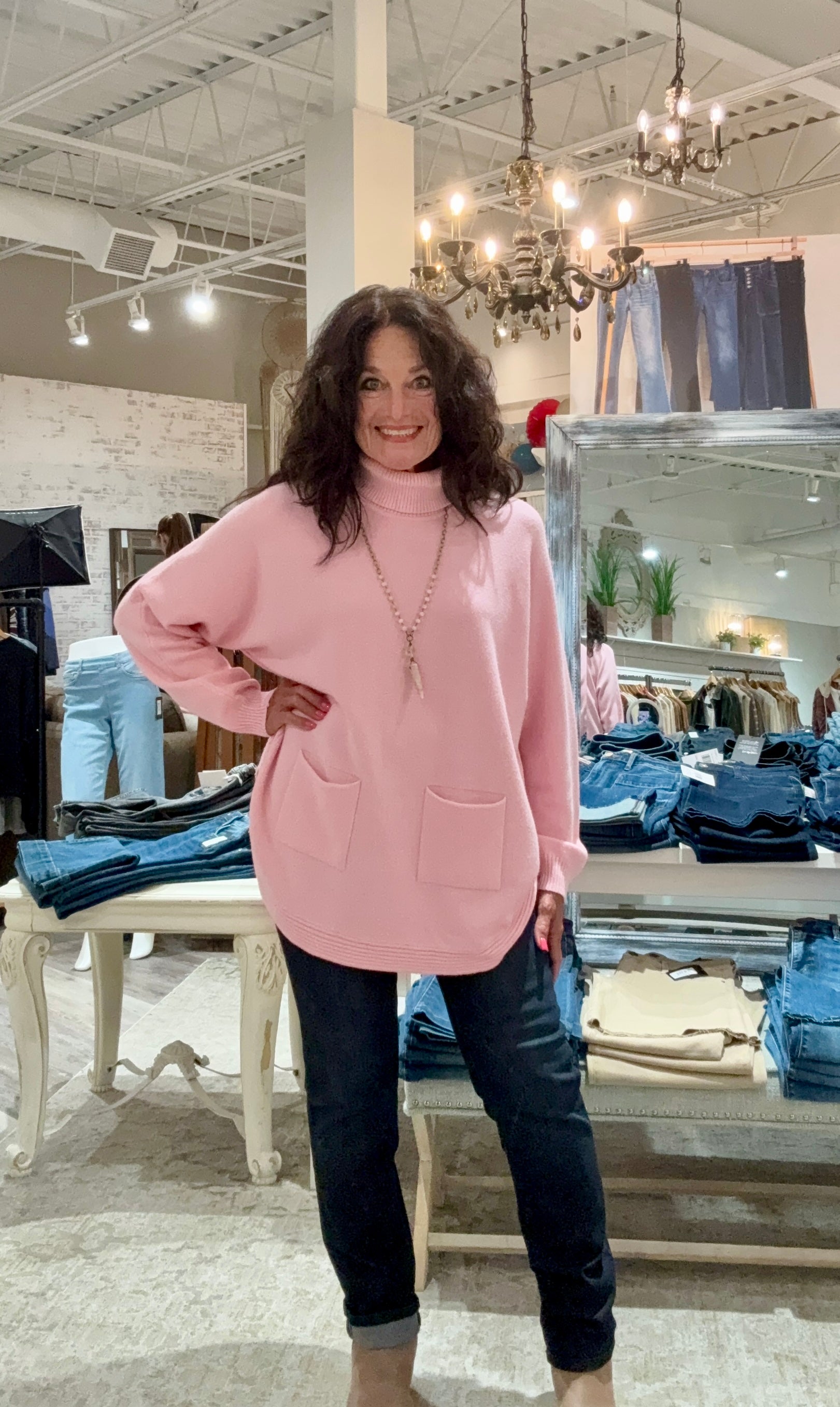 Oversized Dolman Sleeve Pullover Sweater with Cowl Neck- pink