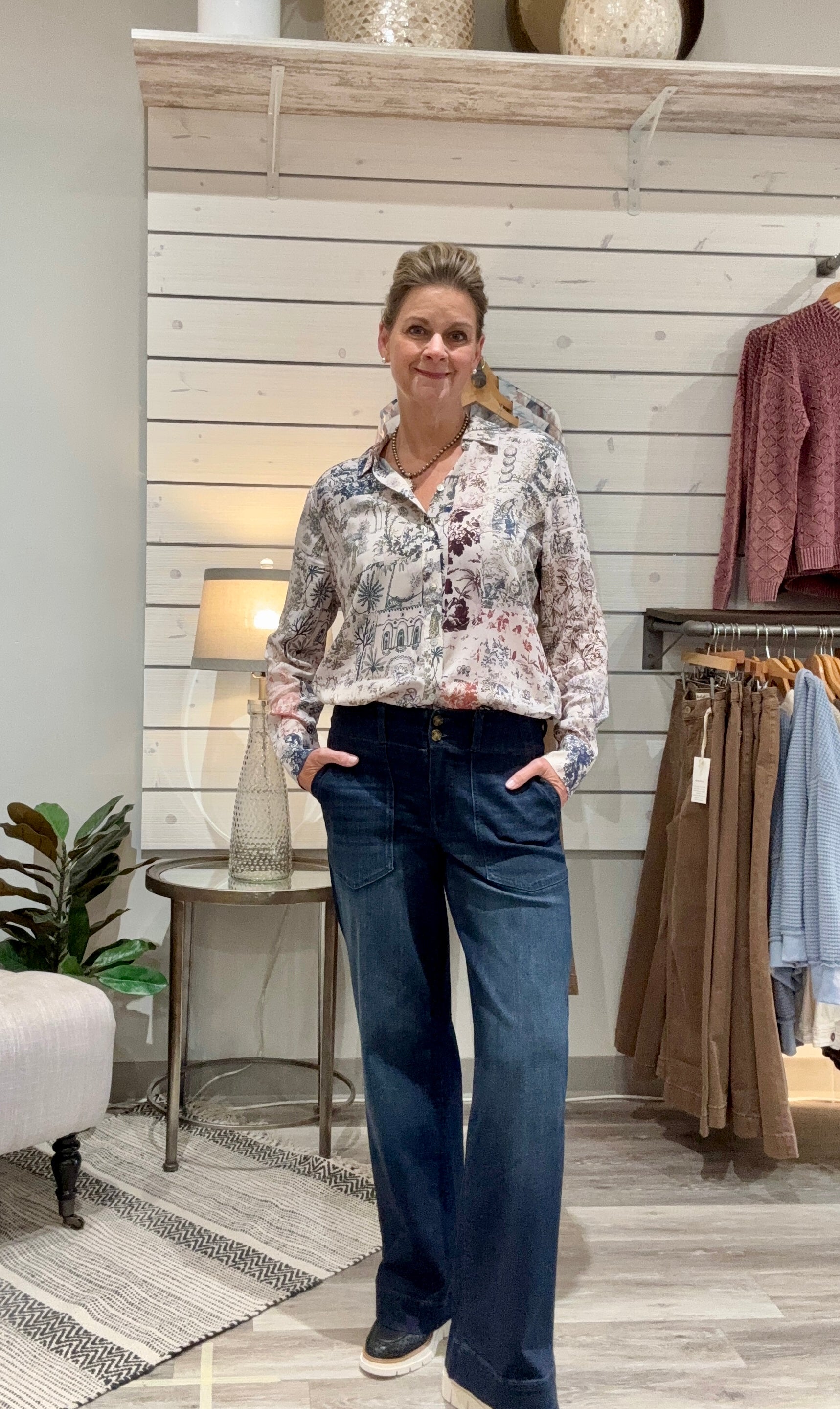 Patch Pocket Wide Leg Denim