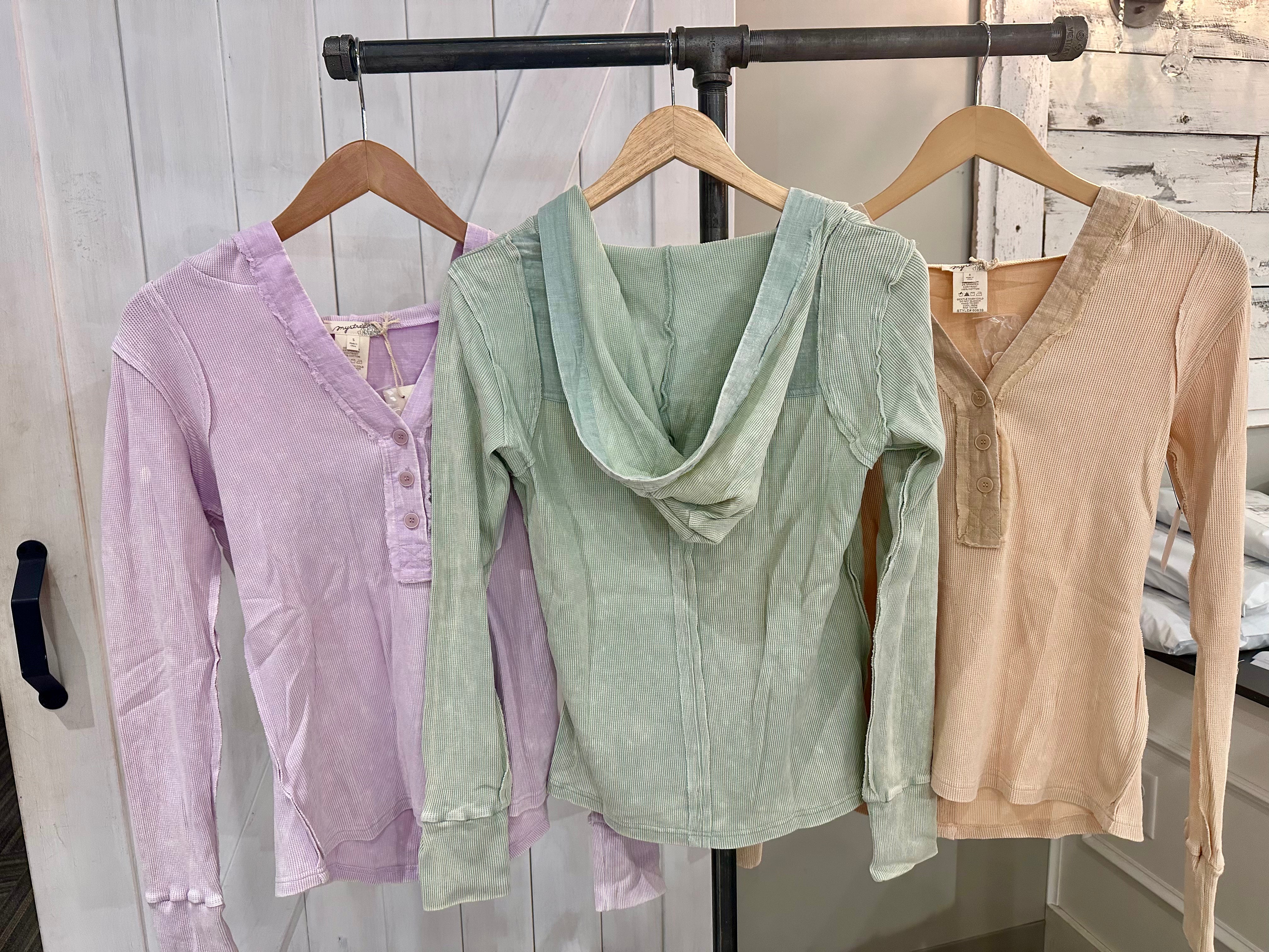 Washed Thermal Hoodie Top-back