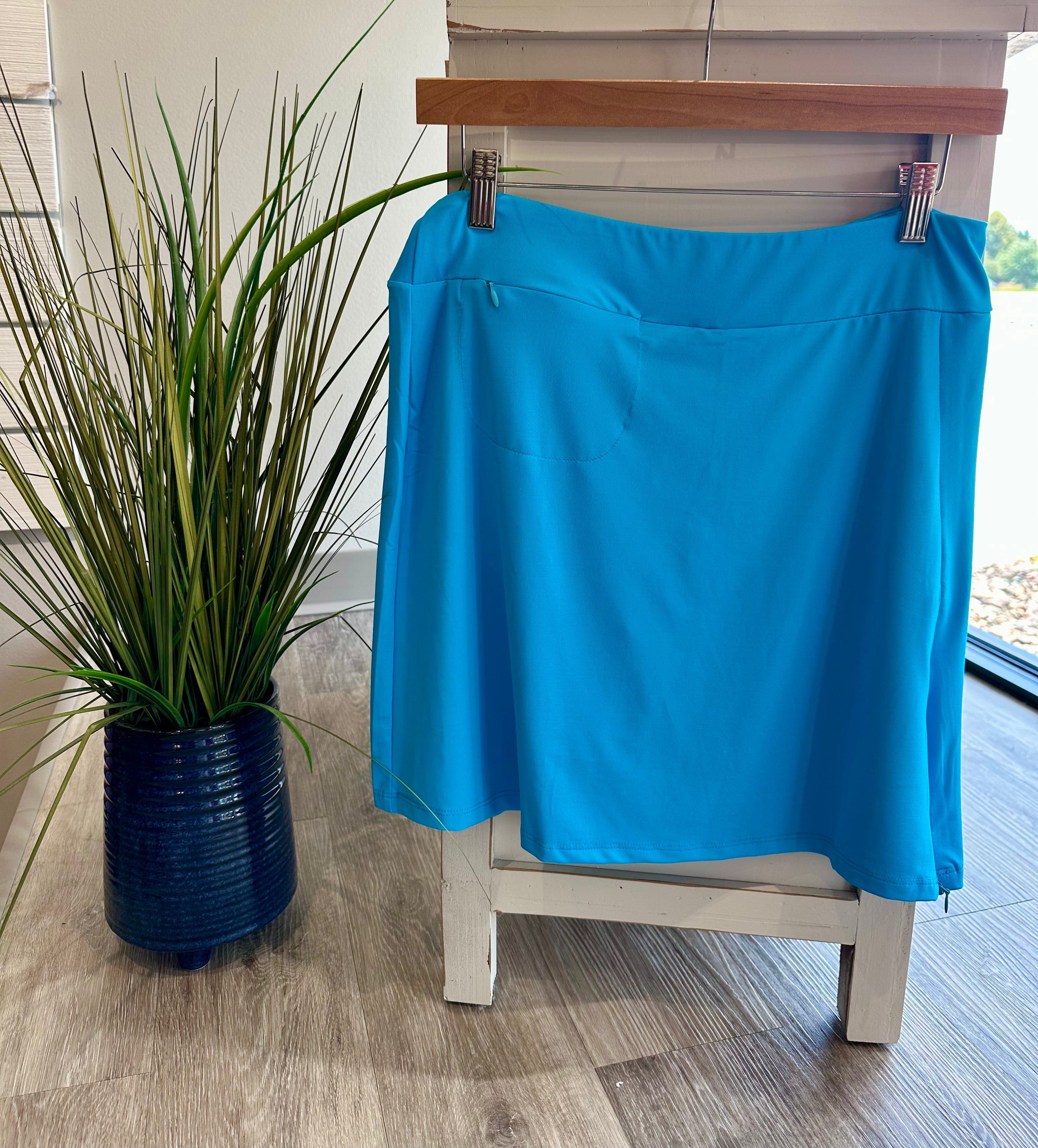 Solid Skort With Zip Pocket- TURQ