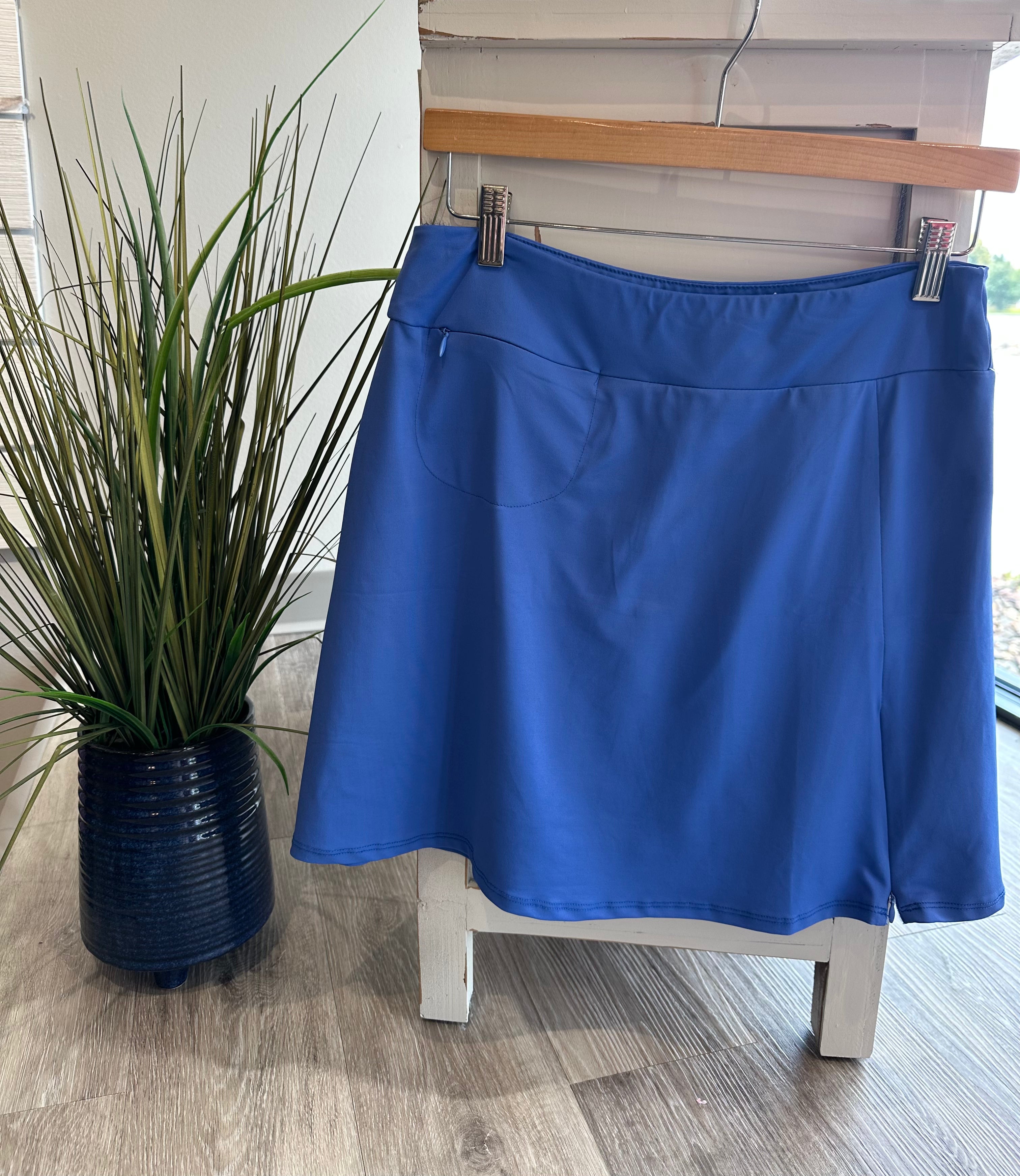 Solid Skort With Zip Pocket- BLU