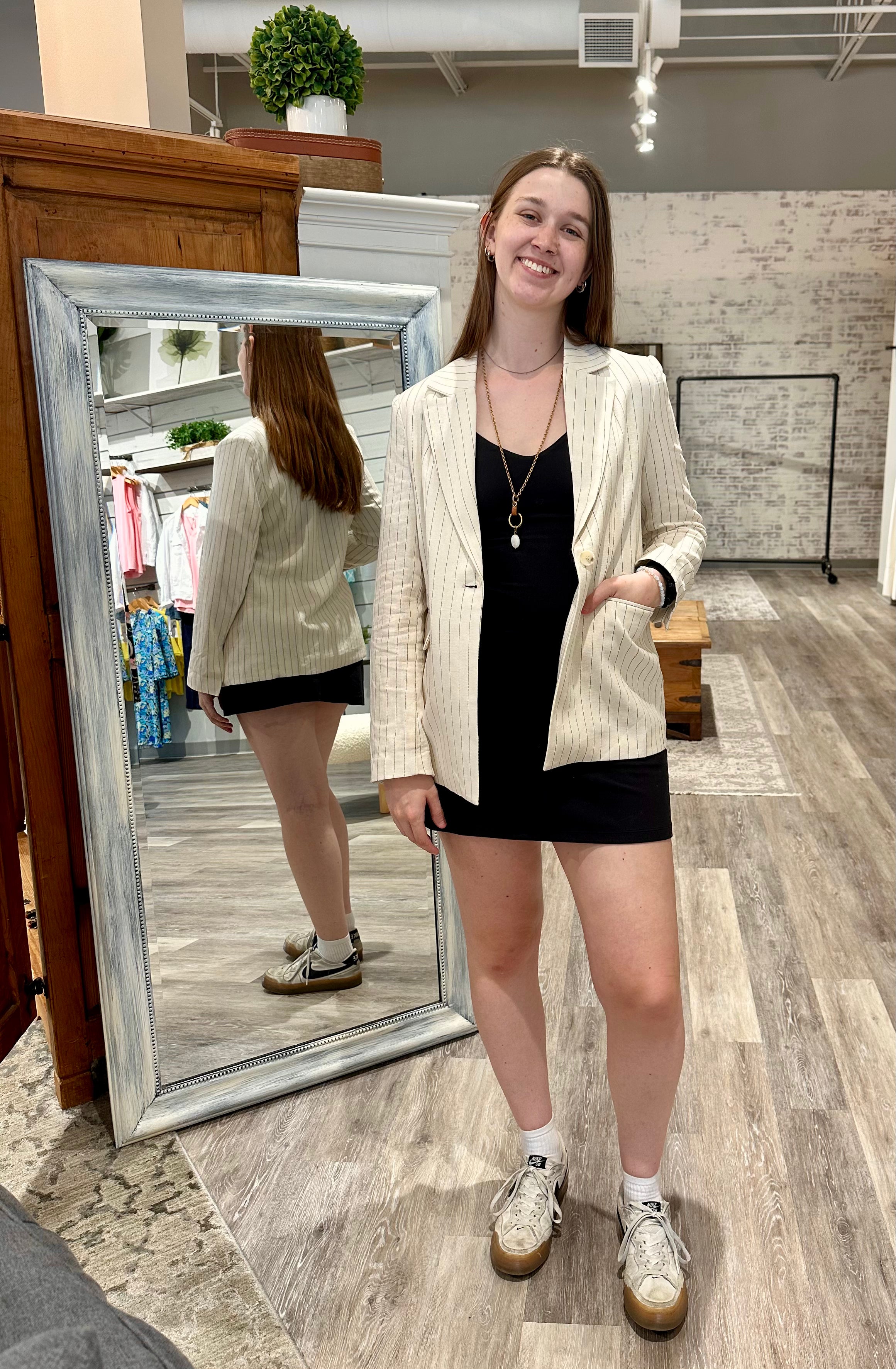 Pinstripe Linen Blazer- Apricot