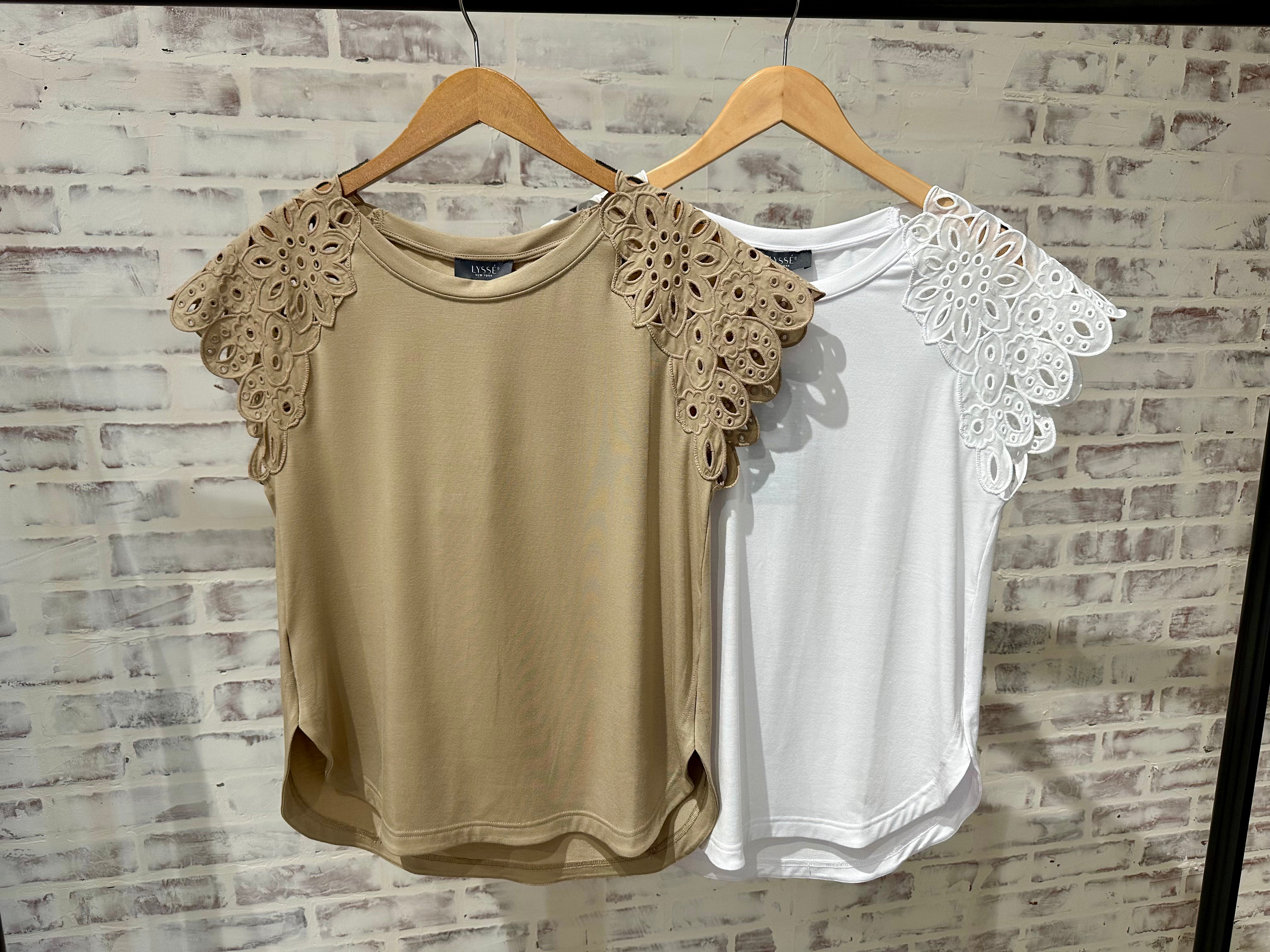 Katarina Eyelet Trim Top 21-3557-M3- Sandstone