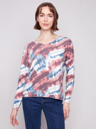 Long Sleeves Printed V-Neck Knit Top