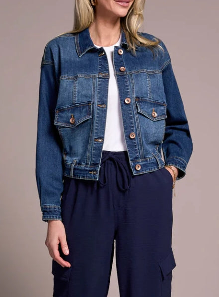 JEAN JACKET WITH SWEATER FRIENDLY SLEEVES