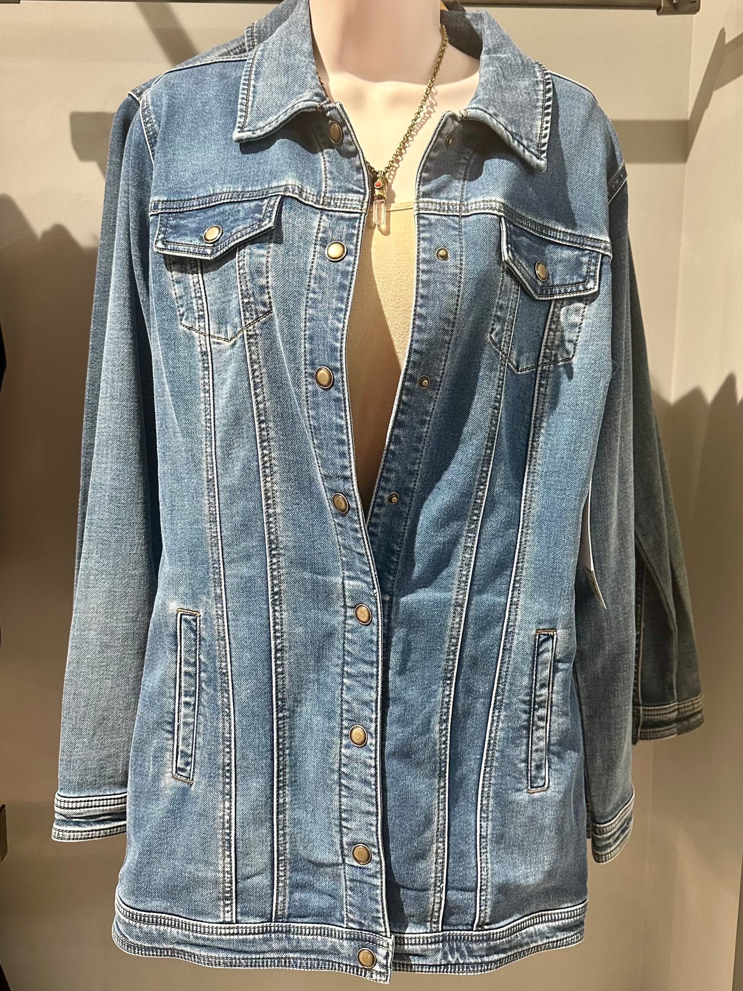 Stretch Maxi Denim Jacket- Tribal