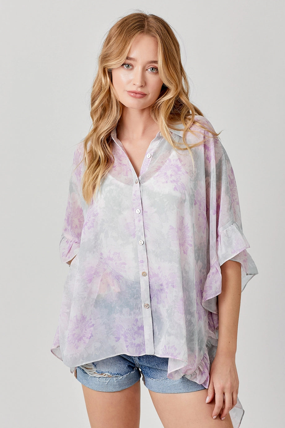 Ruffle Detailed Relaxed Button Down Kimono