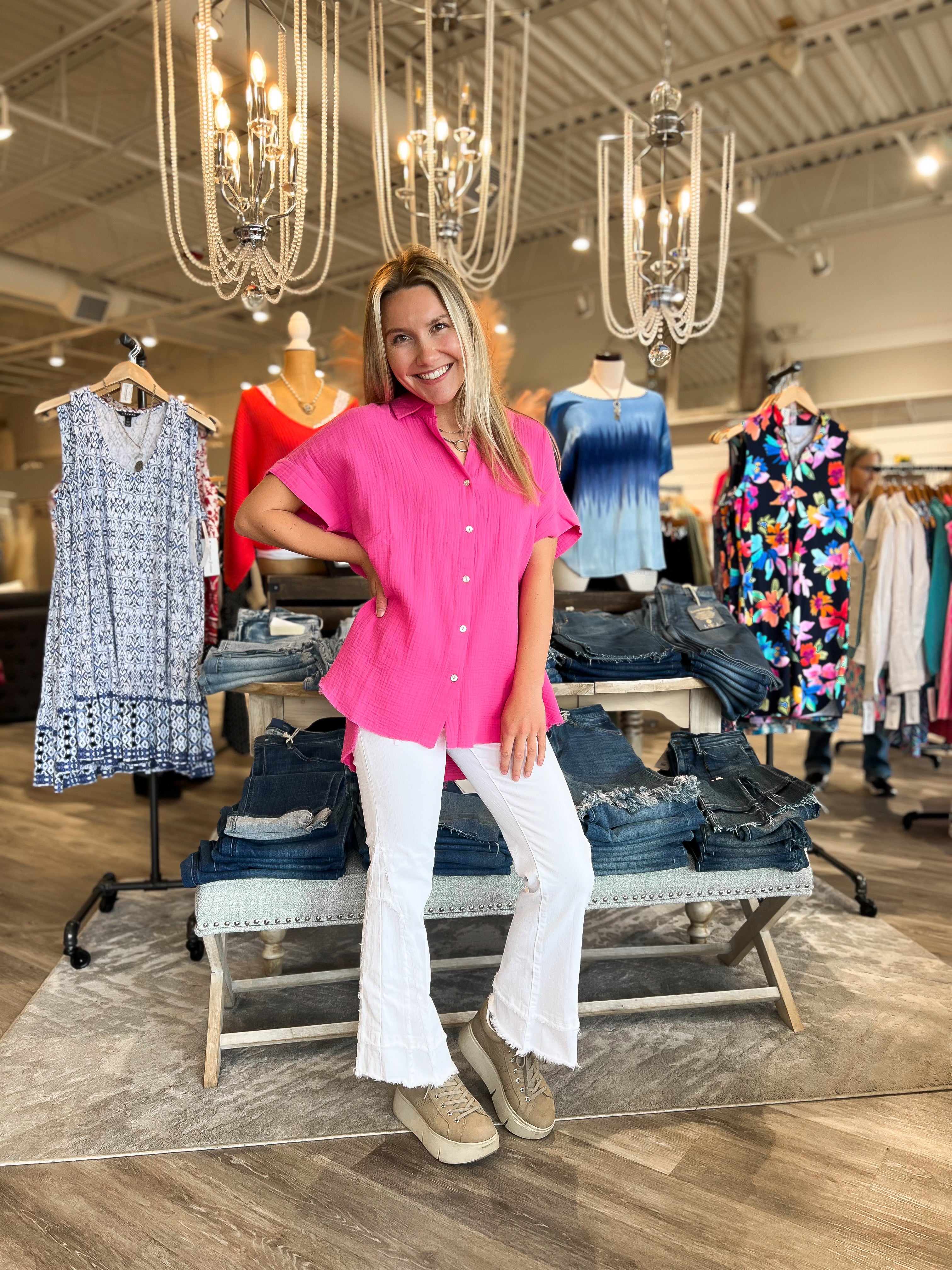 Mainstream Boutique Stillwater Women’s Cotton Gauze Button Up Camp Shirt