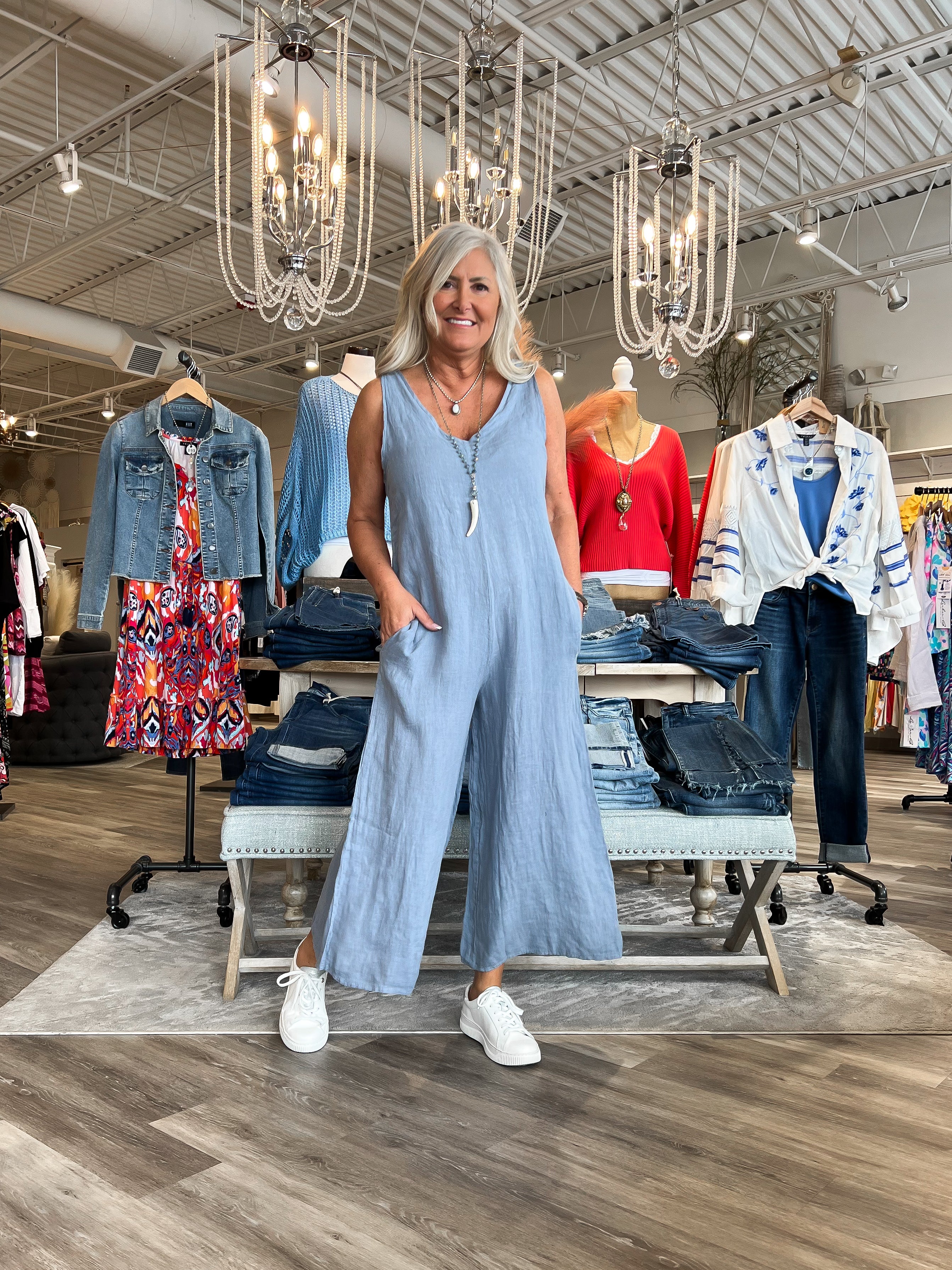 Mainstream Boutique Stillwater Women’s Linen Denim Jumpsuit