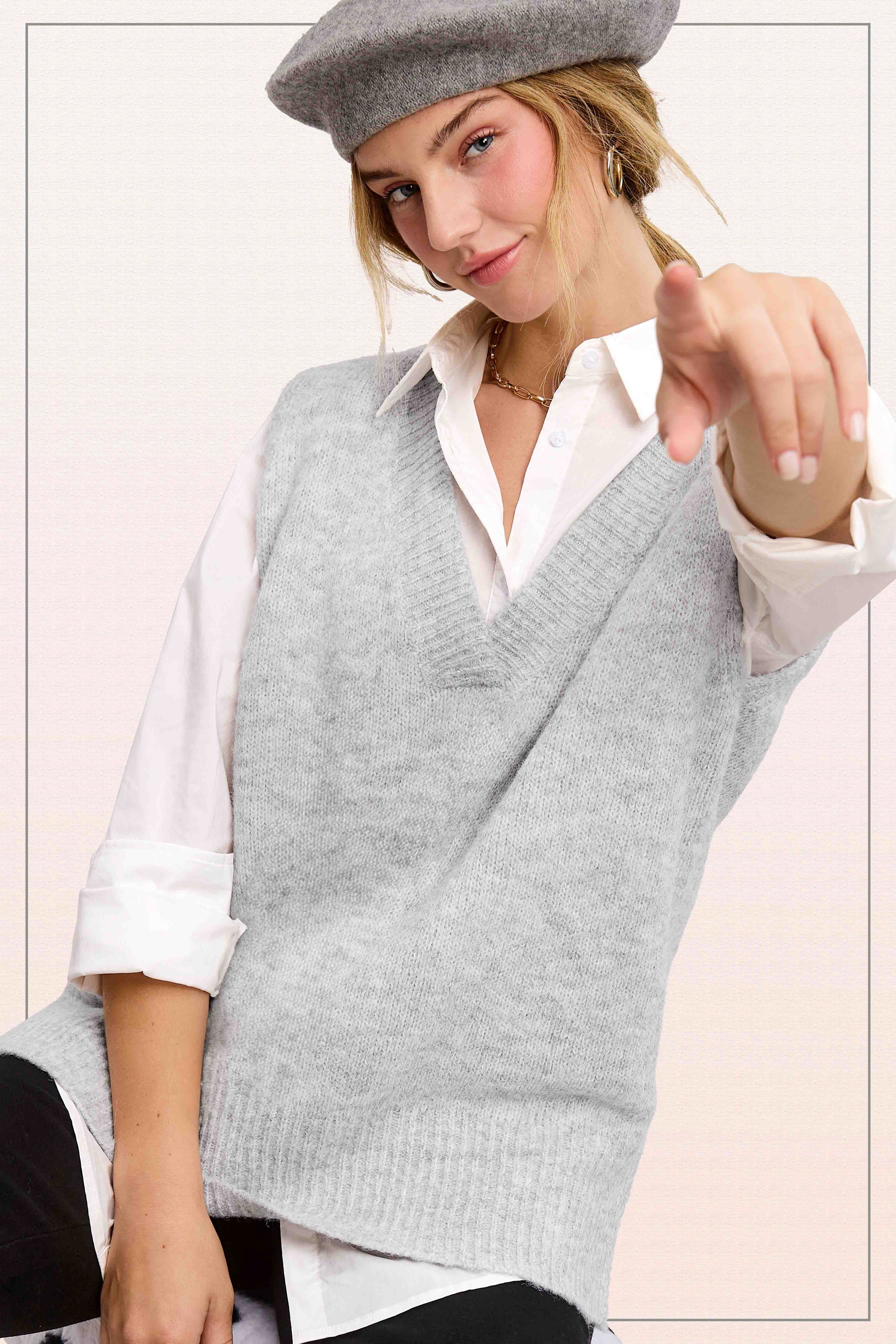 Menswear Sweater Vest- Heather grey