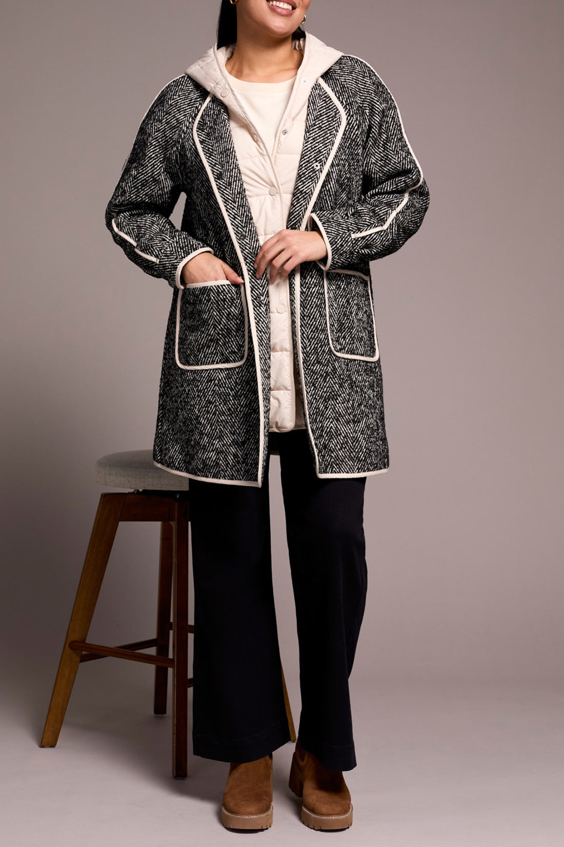 Long Sleeve Double Layer Coat with Pockets