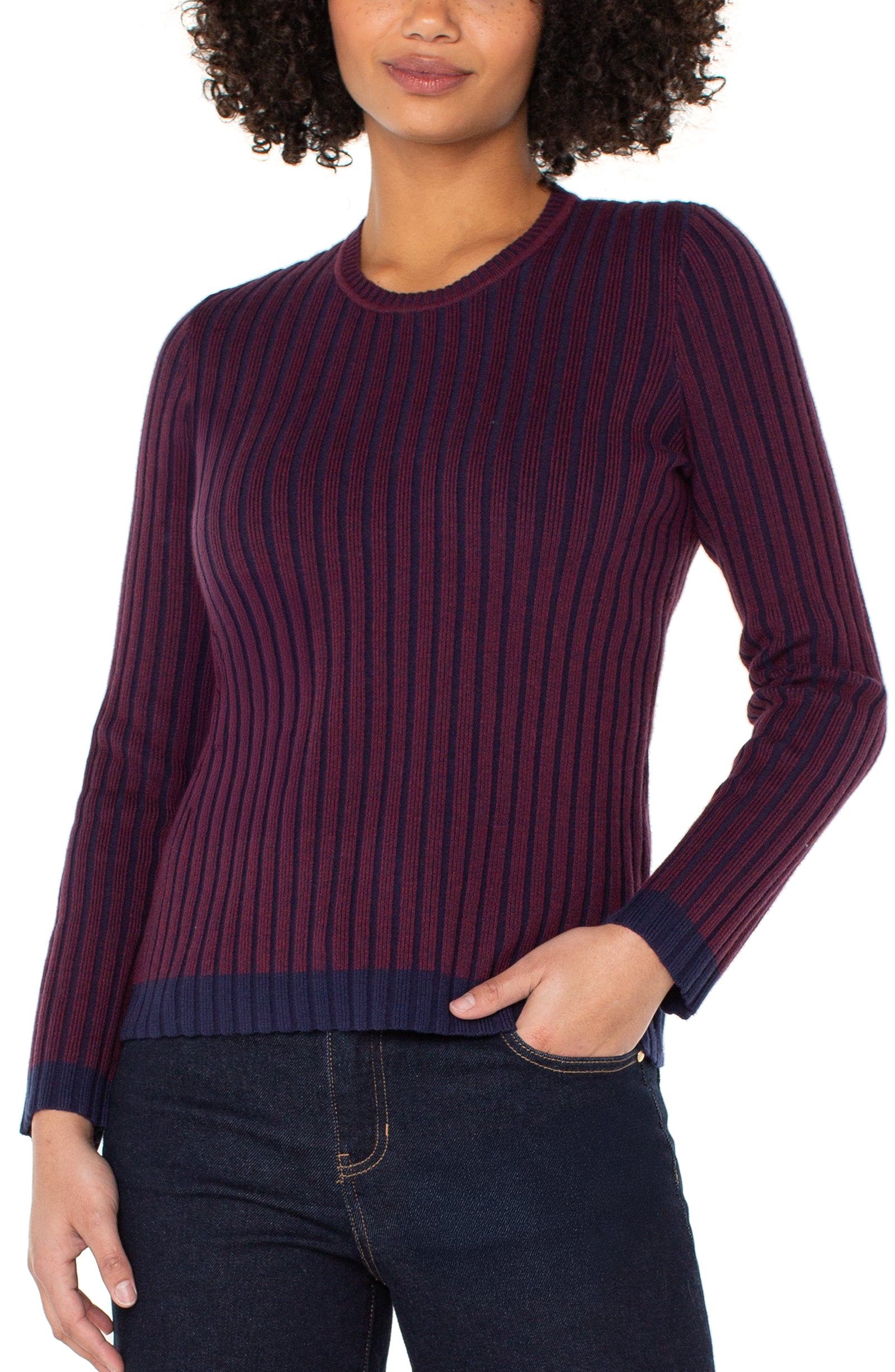 Long Sleeve Crew Neck Ribbed Sweater