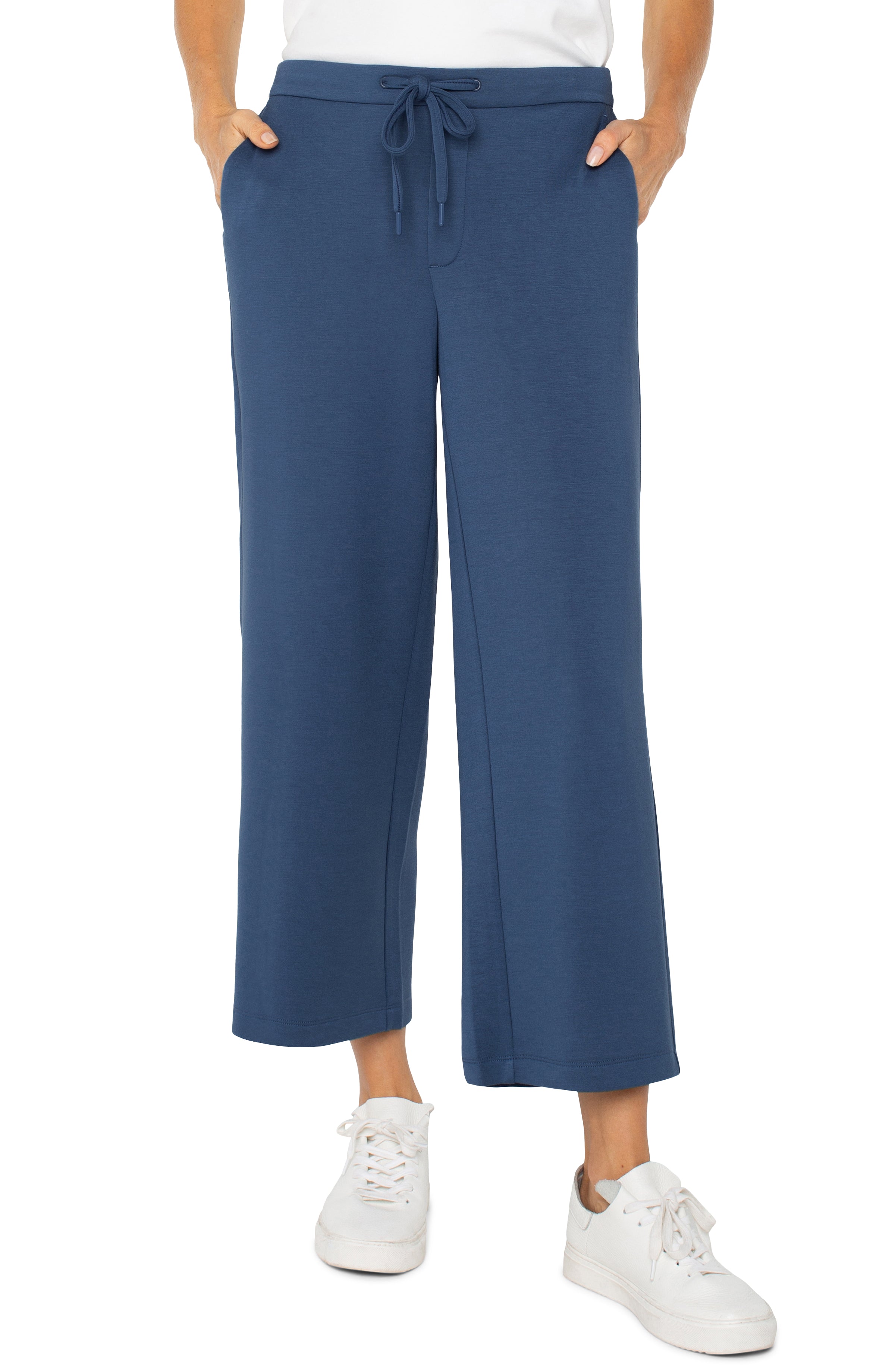 Pull On Wide Leg Trouser- Prussian blue