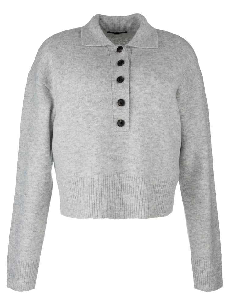 Lilia Button Front Long Sleeve Sweater- grey