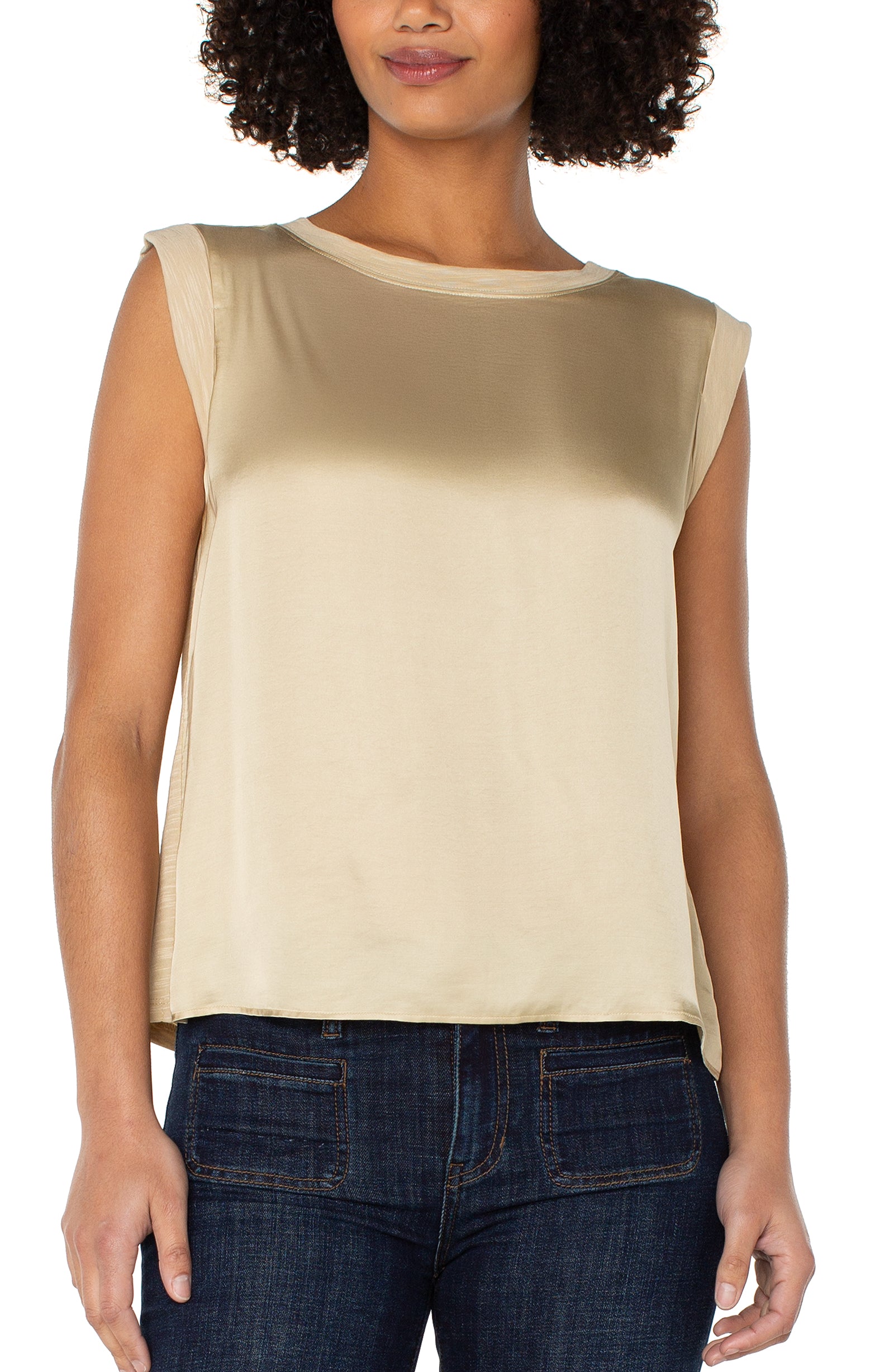 Sleeveless Woven Knit Top- pale gold