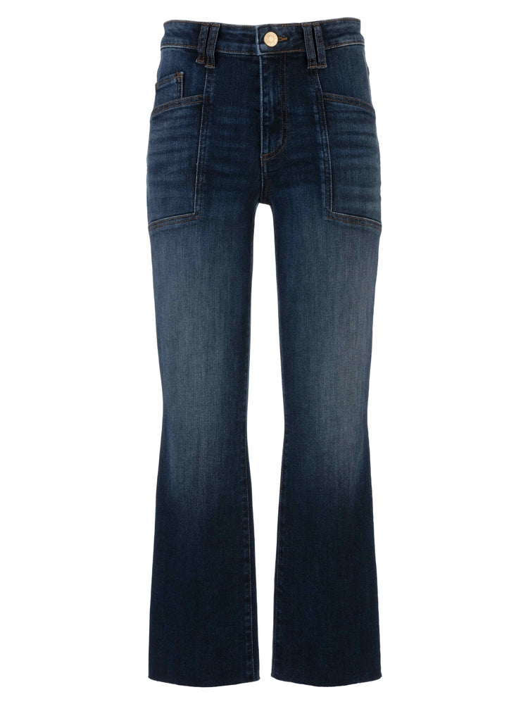 Kelsey High Rise Raw Hem Flare Denim