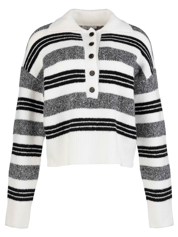 Lilia Button Front Long Sleeve Sweater- black stripe
