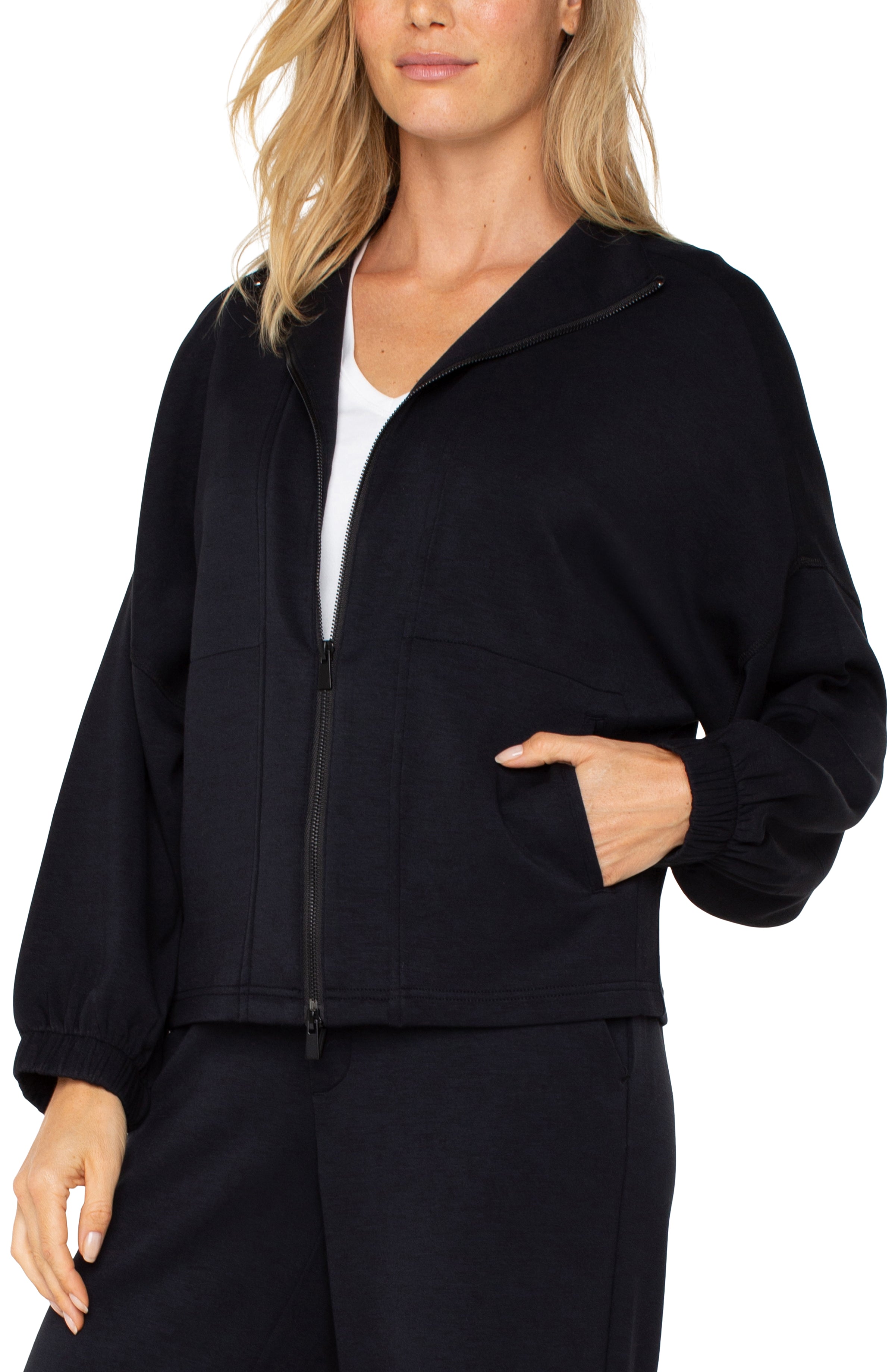 Zip Up Funnel Neck Jacket- black