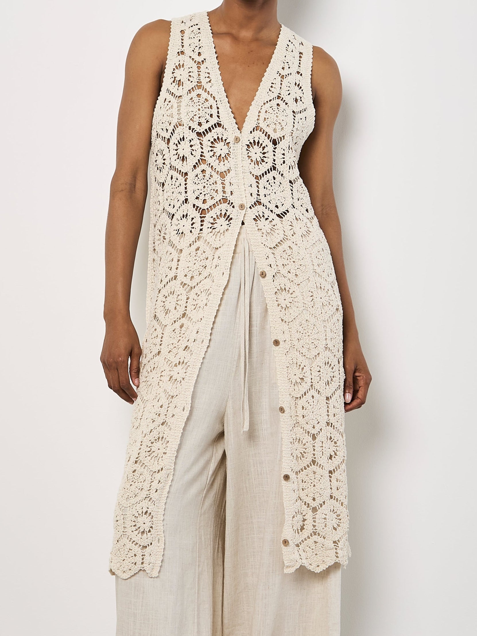 Crochet Circles Longline Sleeveless Cardigan