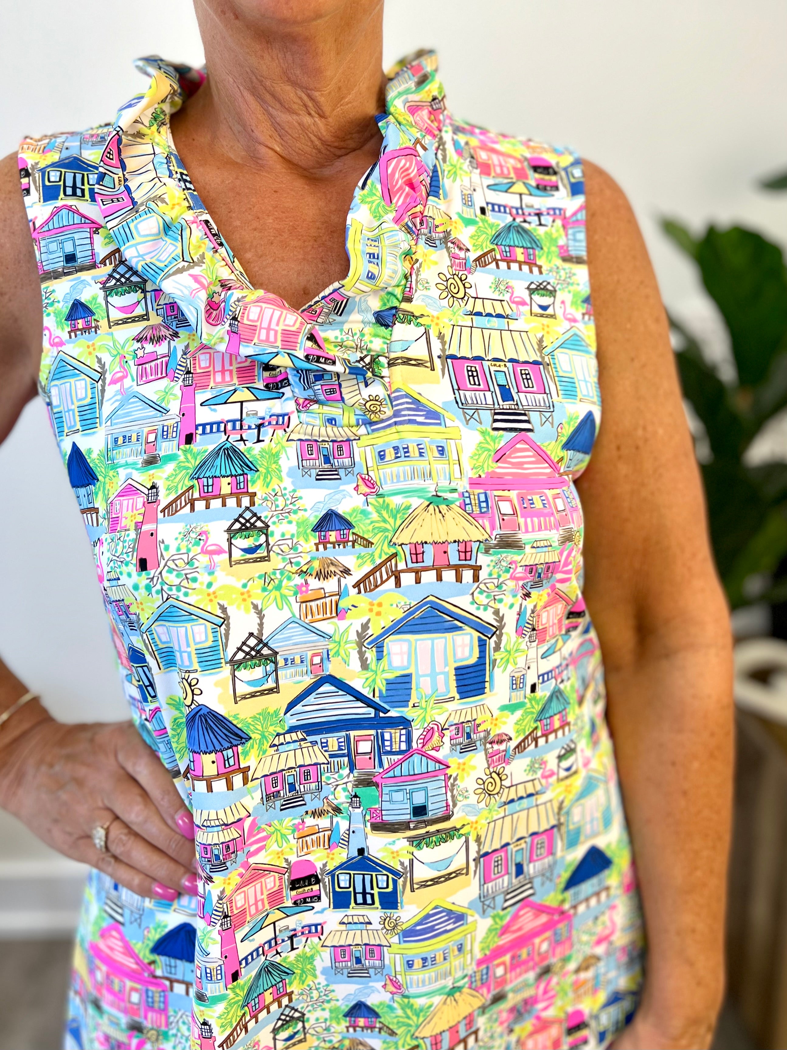 Mainstream Boutique Stillwater Women’s Ruffle V-Neck Short Pattern Dress