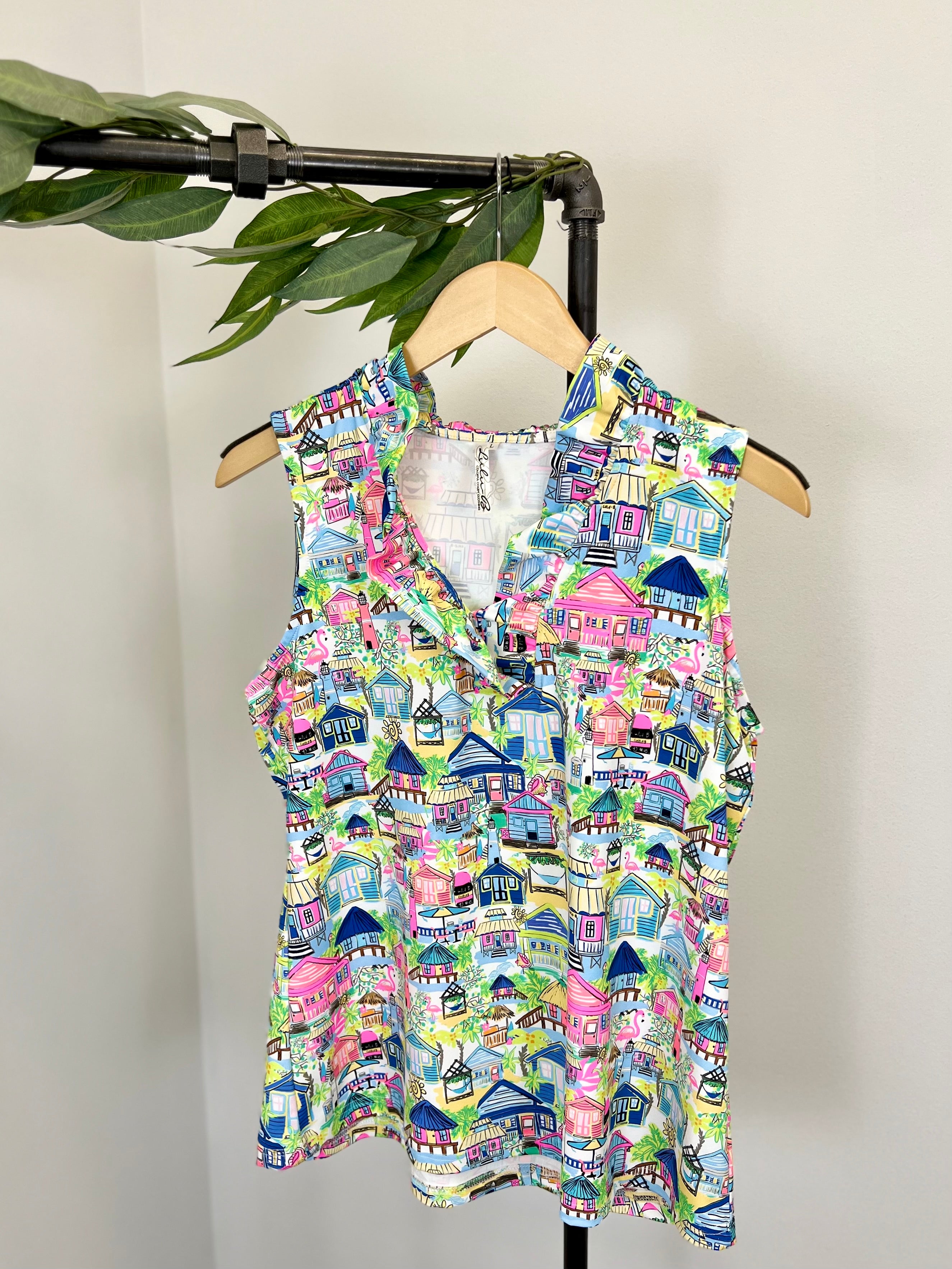 Mainstream Boutique Stillwater Women’s Printed Sleeveless Ruffle Top