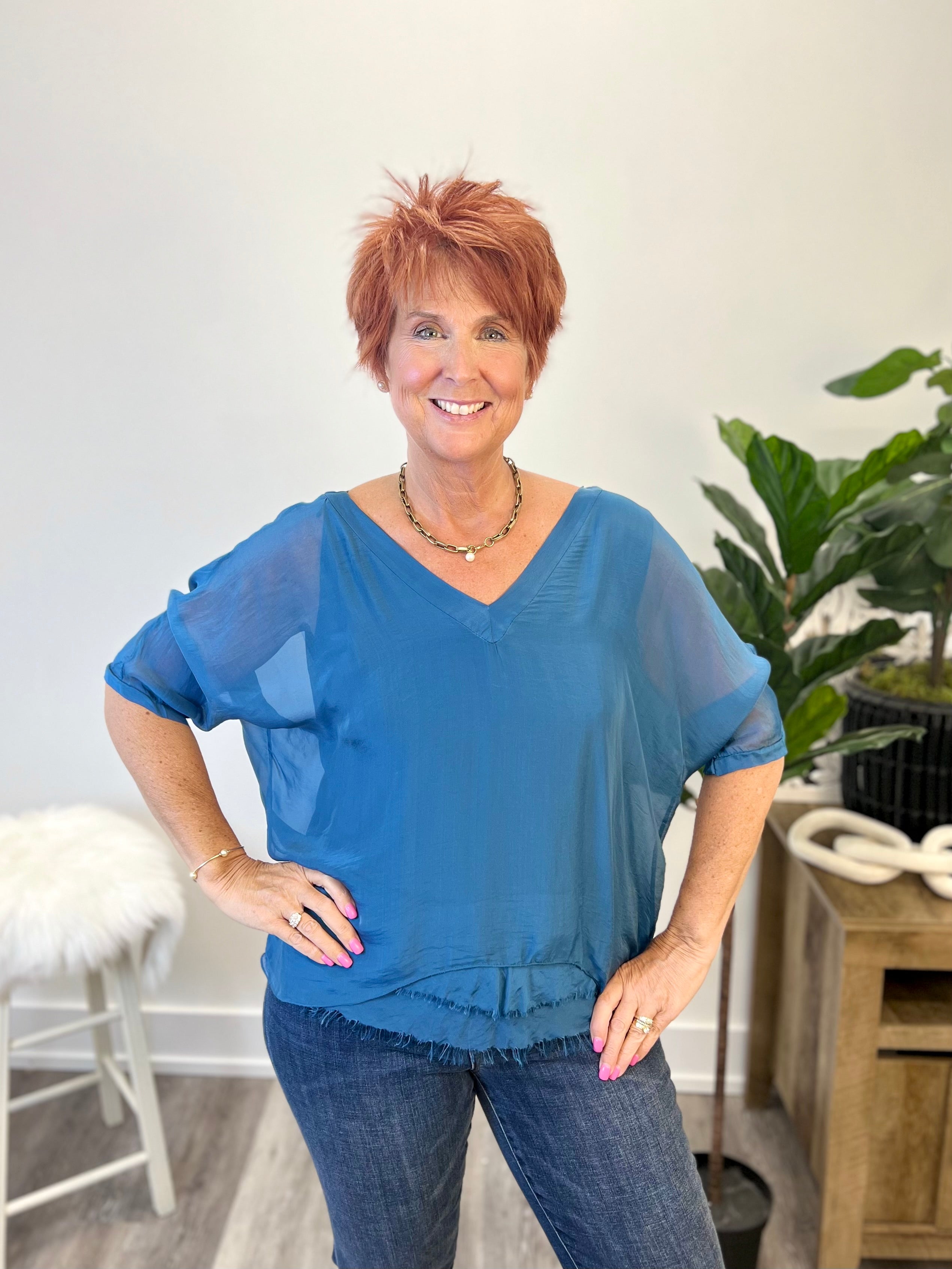Mainstream Boutique Stillwater Women’s Silk Kaftan with Raw Edge