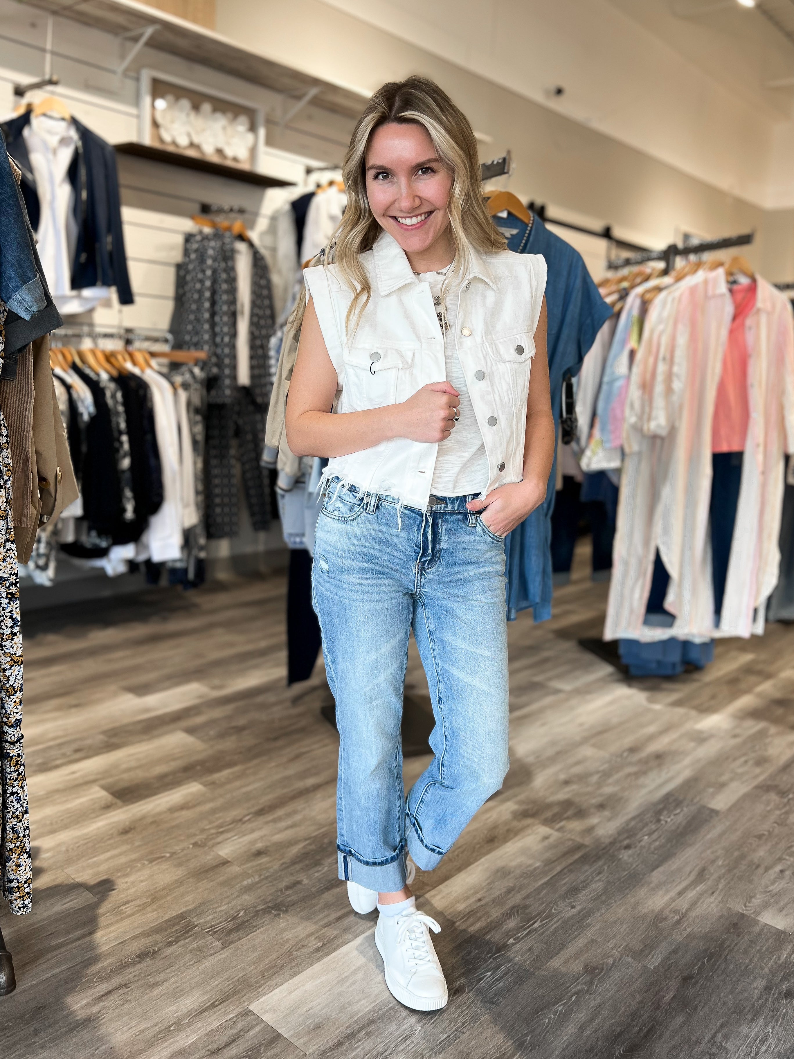 Mainstream Boutique Stillwater Women’s White Denim Vest