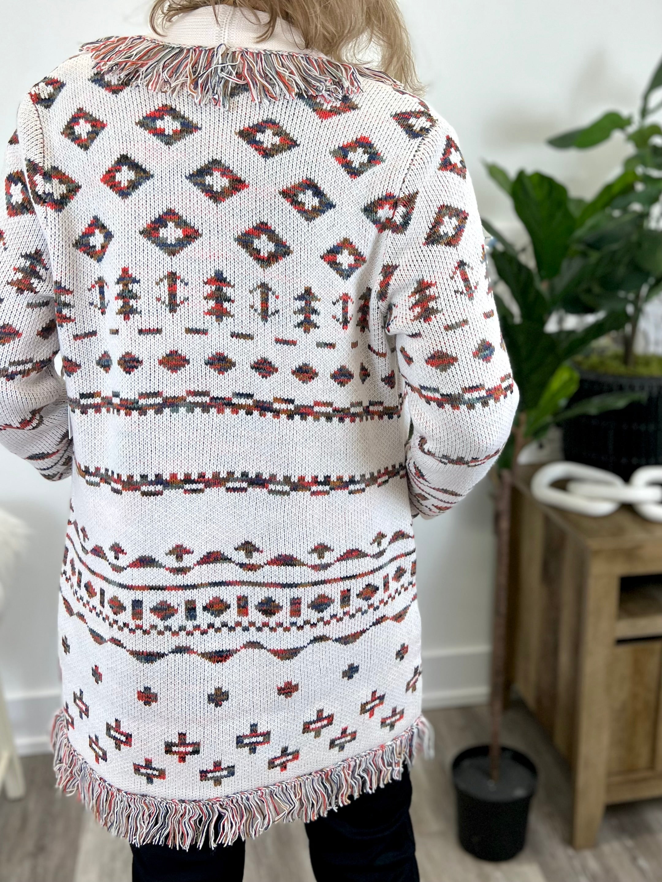 Mainstream Boutique Stillwater Printed Fringe Cardigan