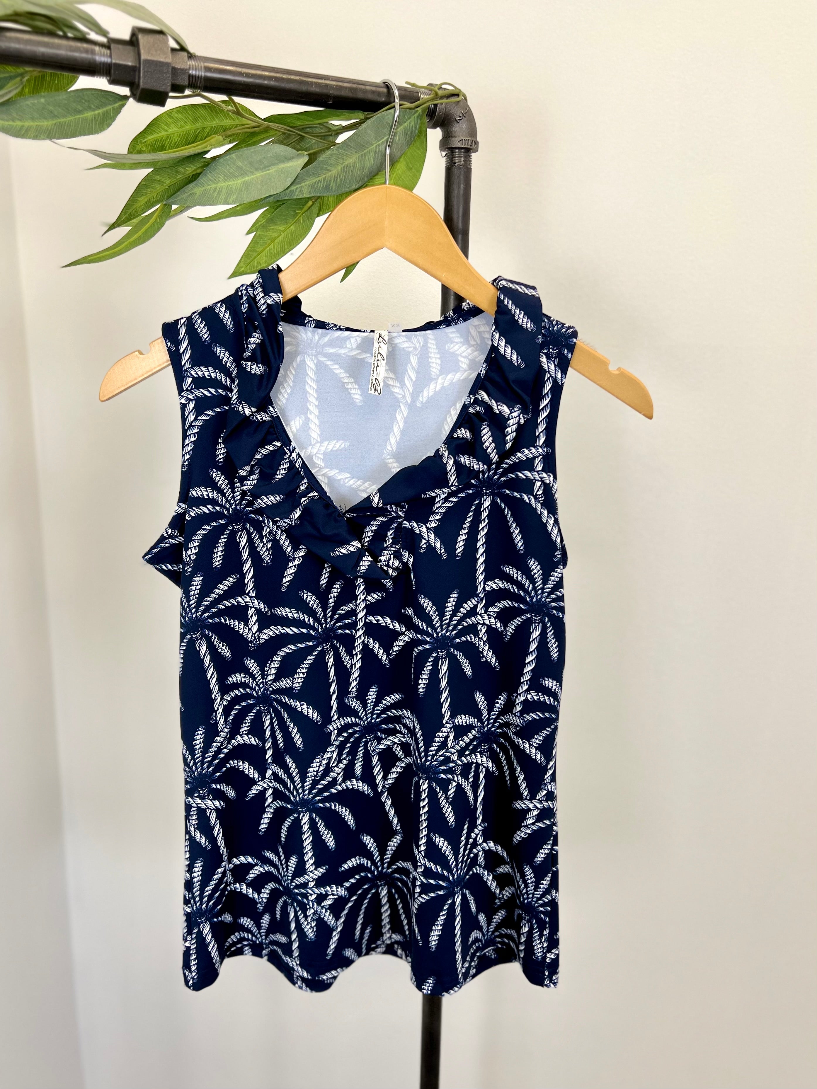 Mainstream Boutique Stillwater Women’s Printed Sleeveless Ruffle Top