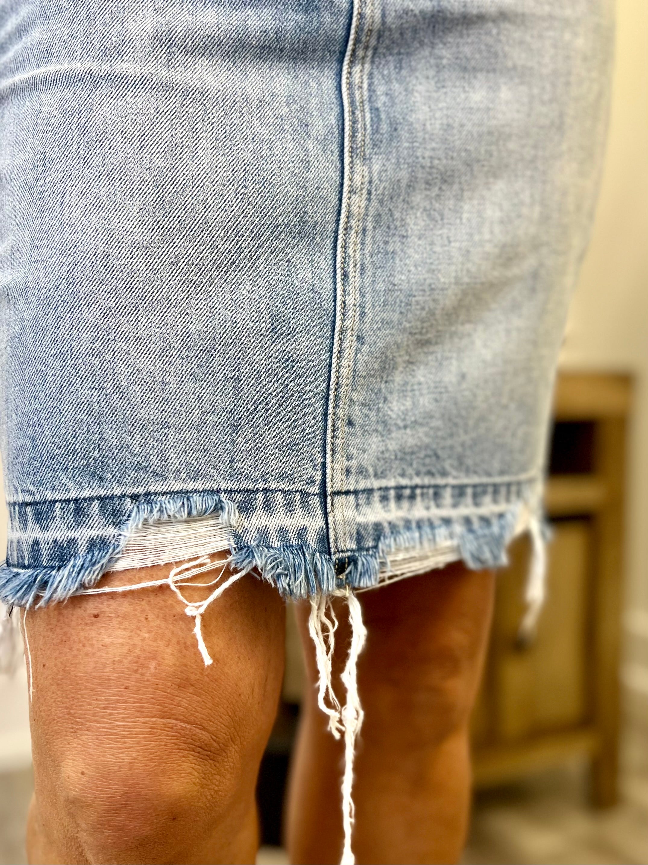 Mainstream Boutique Stillwater Denim Skirt with Distressed Hem